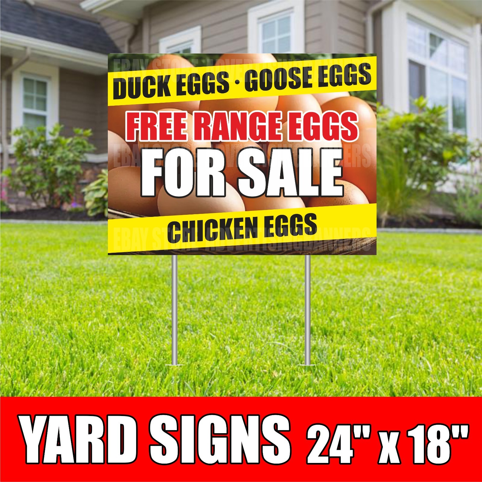 FREE RANGE EGGS FOR SALE Yard Sign with H-Stakes Duck Goose Chicken Eggs Fair