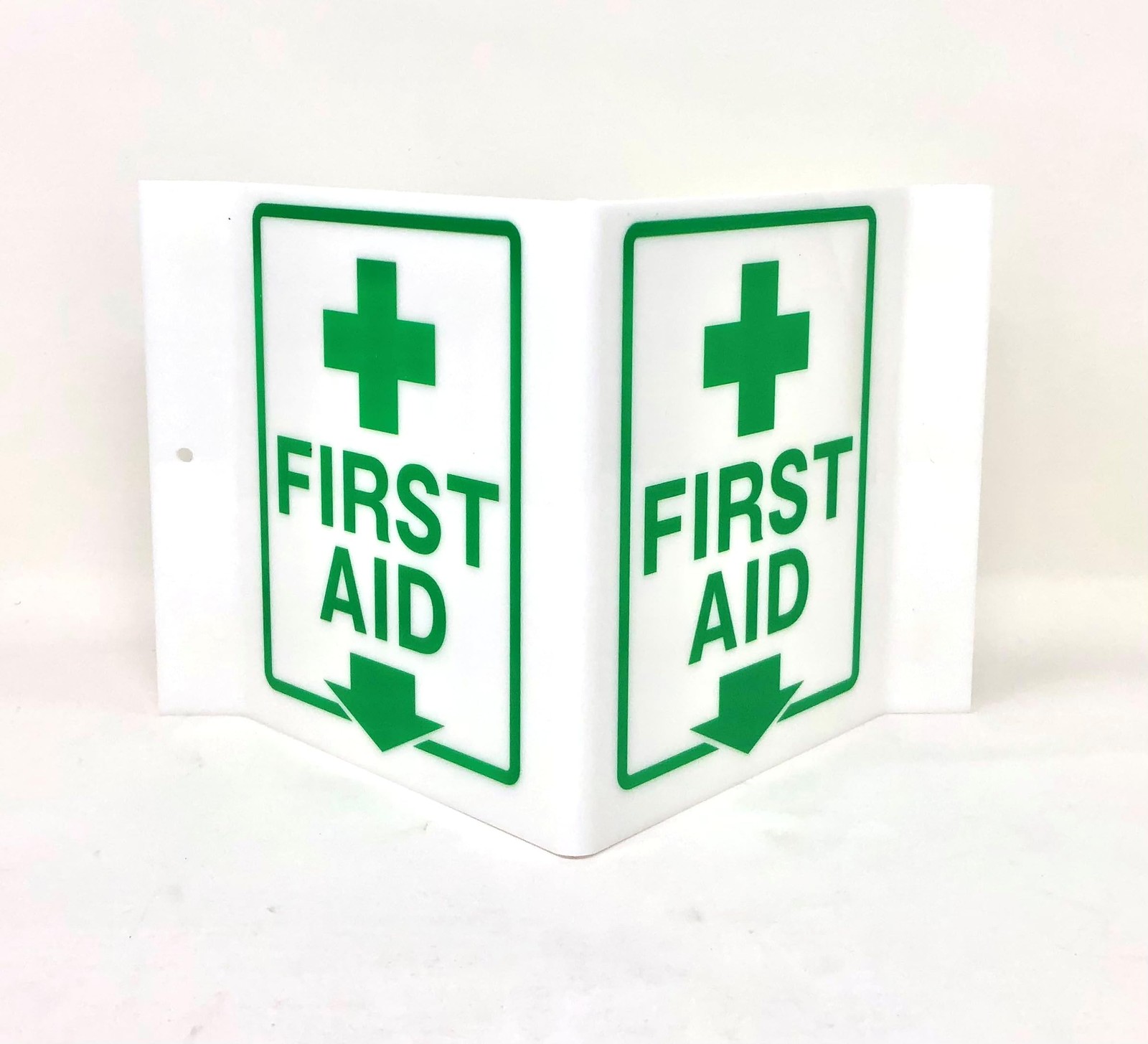 Standard First Aid V Sign Acrylic Green On White Indicator 9x6x4 Inch Plaque