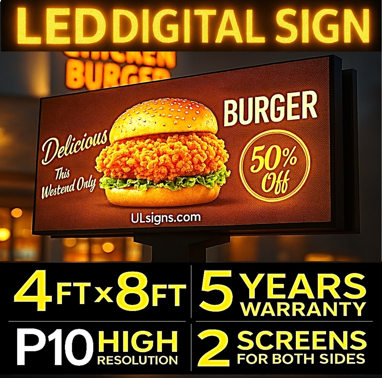 P10 4×8 FT Double-Sided LED Billboard Outdoor Full-Color Programmable Display
