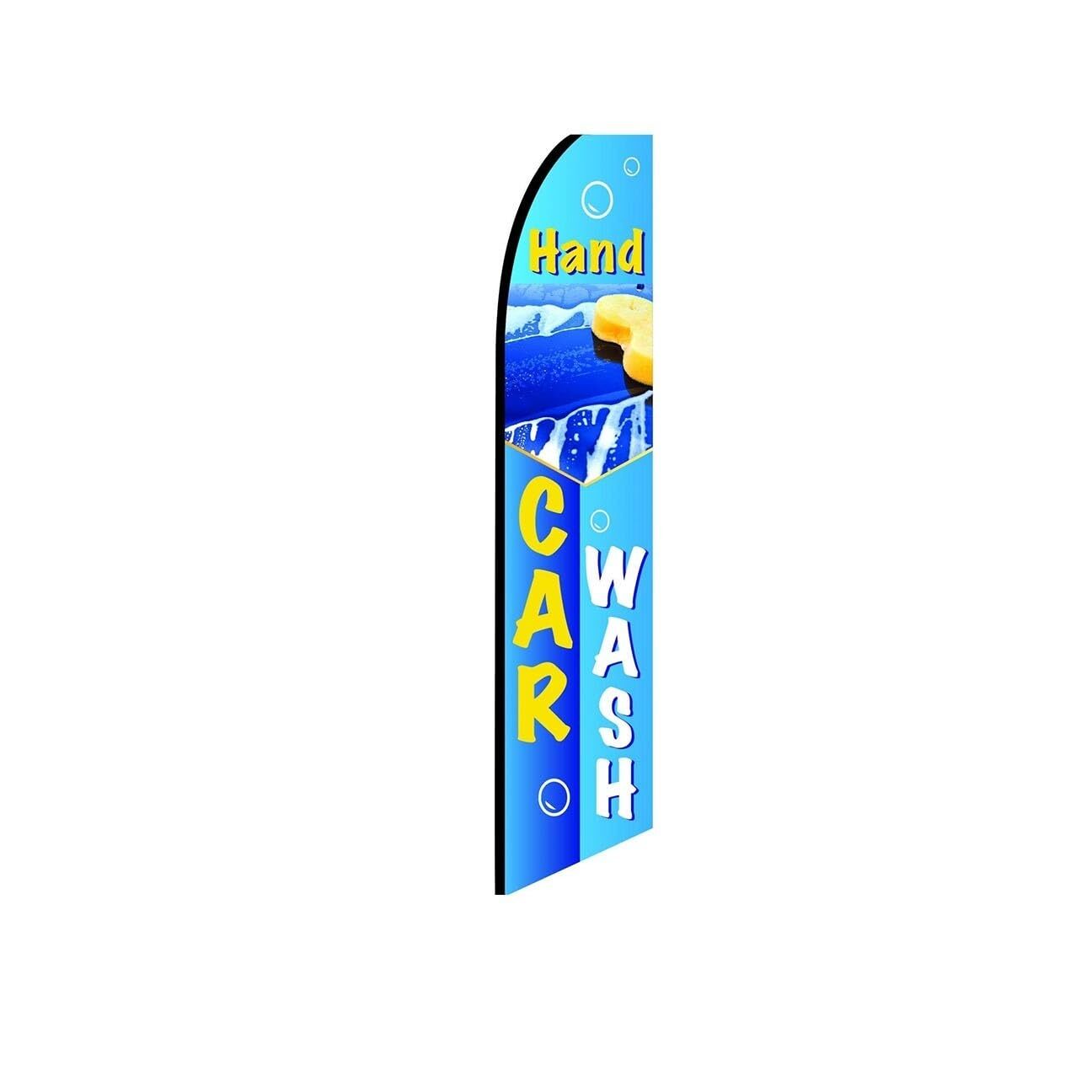 Hand Car Wash Light Blue Swooper Flutter Feather Flag | 3ft W x 11.5ft Tall