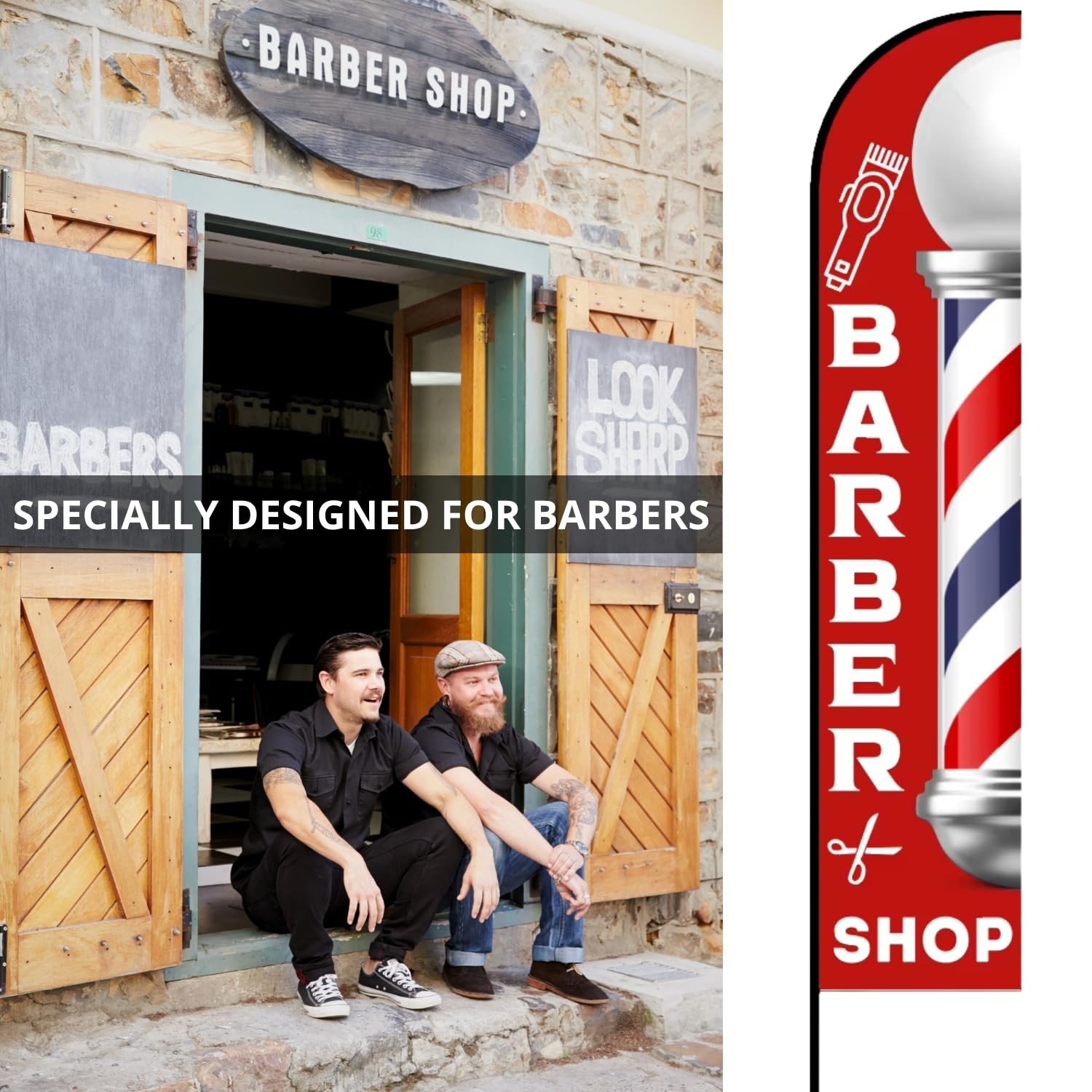 15ft Barber Flag for Outdoor Advertising, Eye-Catching Feather Banner, Salon Sig