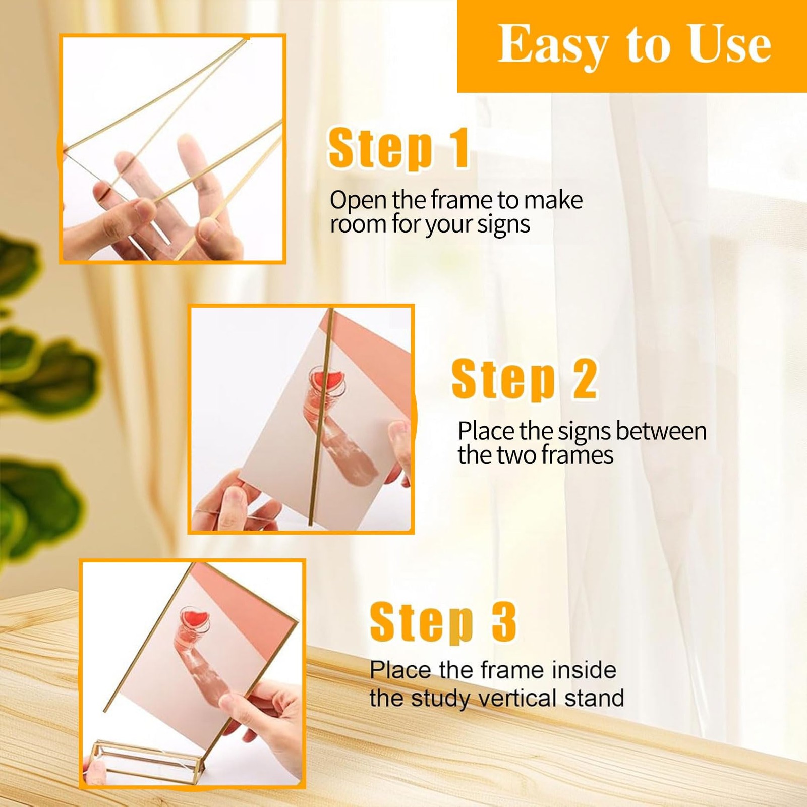 PIEMEET 18 Pack Acrylic Sign Holder with Golden Border, 4 X 6 Clear Gold