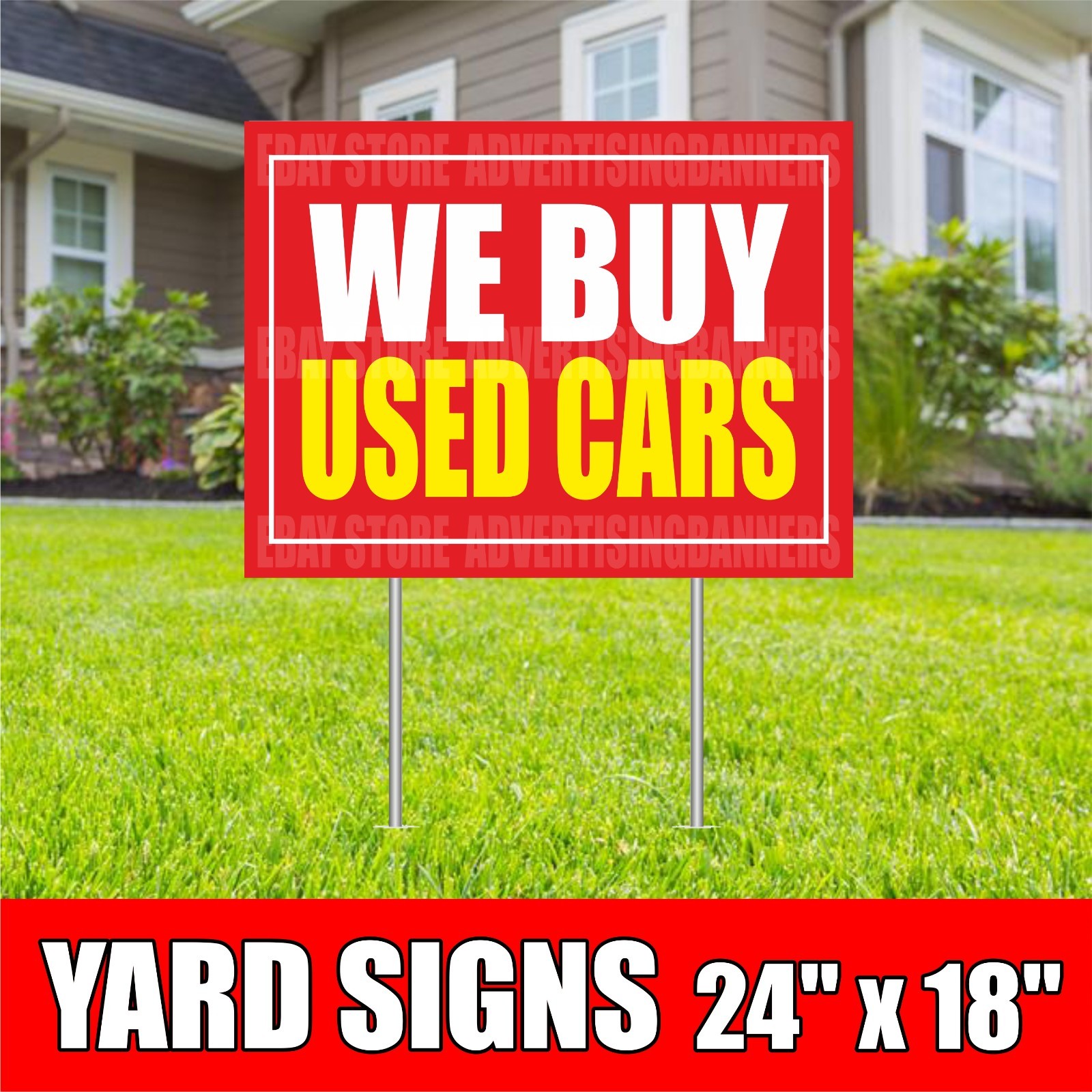 WE BUY USED CARS Yard Sign with H-Stakes Garage Service Auto Truck