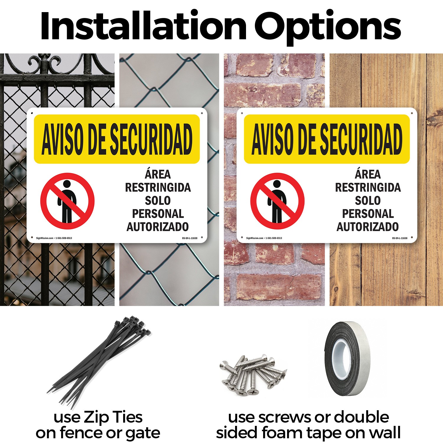 Restricted Area Authorized Spanish OSHA Security Notice Sign, Decal 5 or 10 Pack