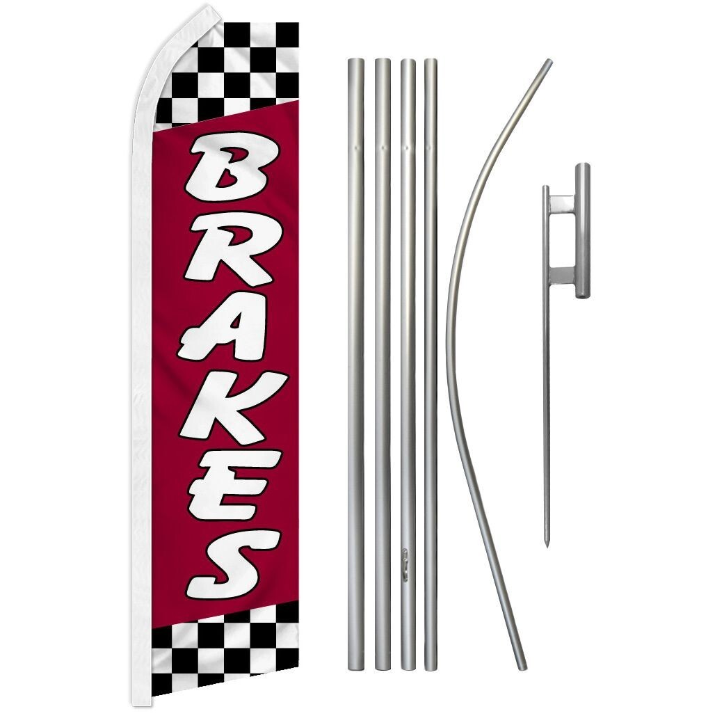 Brakes Burgundy Red Swooper Flutter Feather Advertising Auto Flag & Pole Kit