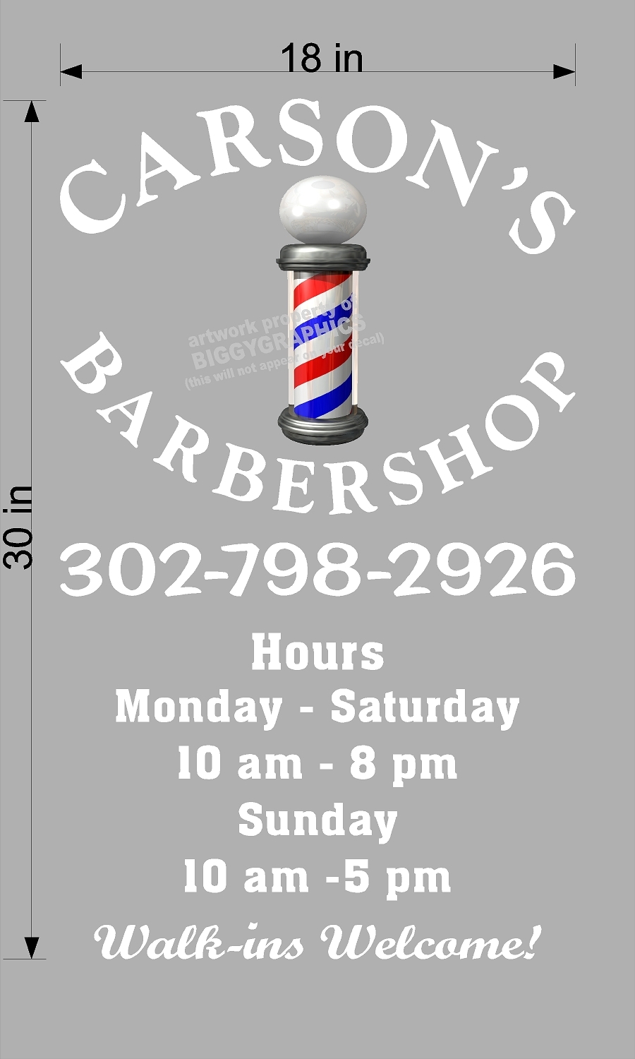 CUSTOM 18″ x 30″ VINYL DECAL FOR BARBER SHOP WITH HOURS WALL OR WINDOW NEW!