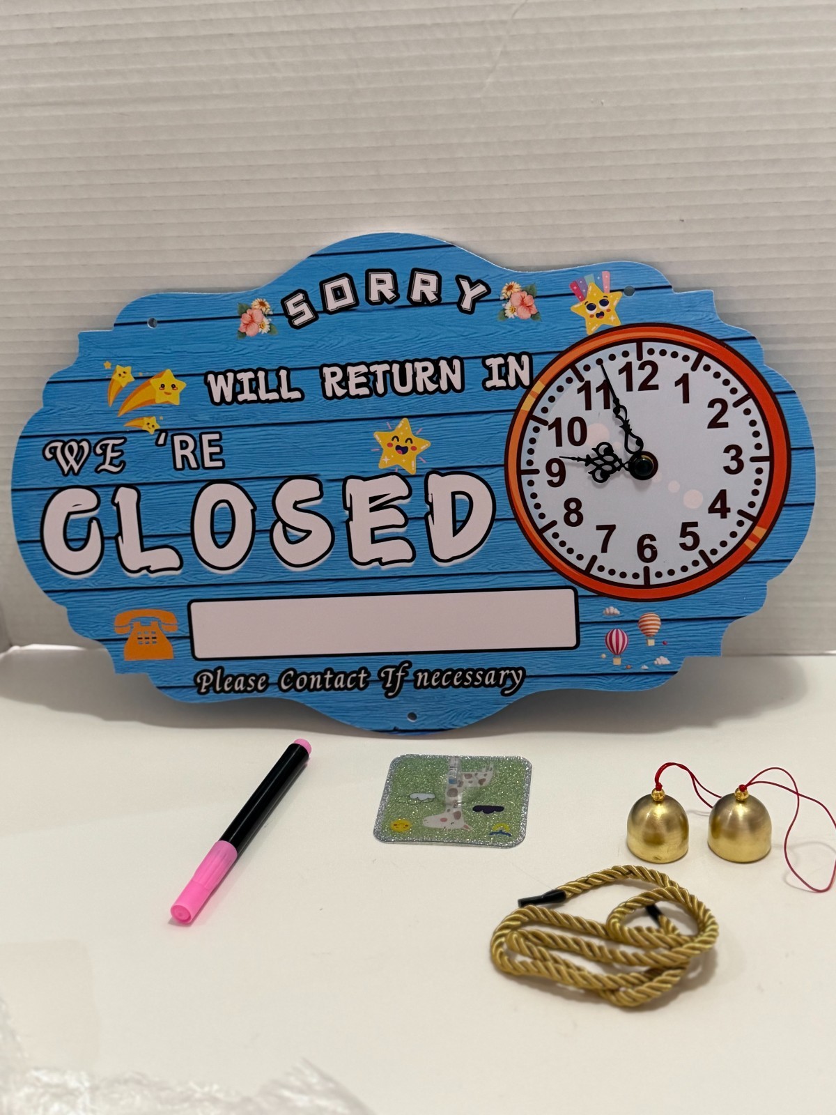 Double Sided “OPEN/CLOSED” Sign w/ “Be Back” Clock 10 x 16 Blue FAST SHIP