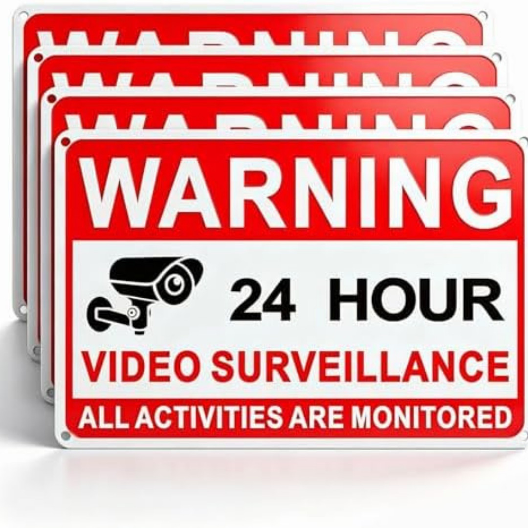 4 Pack Video Surveillance Signs, 8 x 12 Inch Aluminum Camera Signs, CCTV Secu…