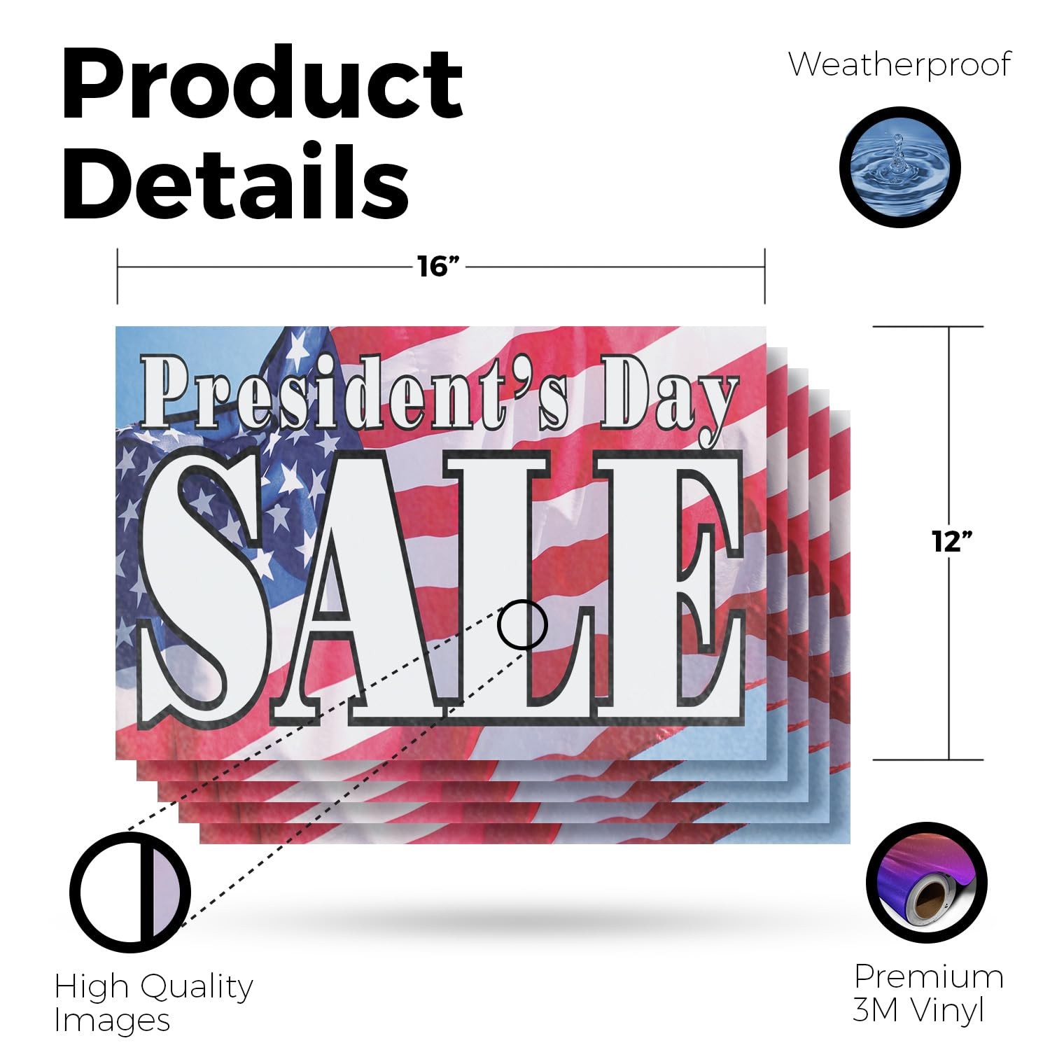 Signmission Presidents Day Vinyl Decal 5 Pack Of 12 Inch X 16 Inch Weatherproof