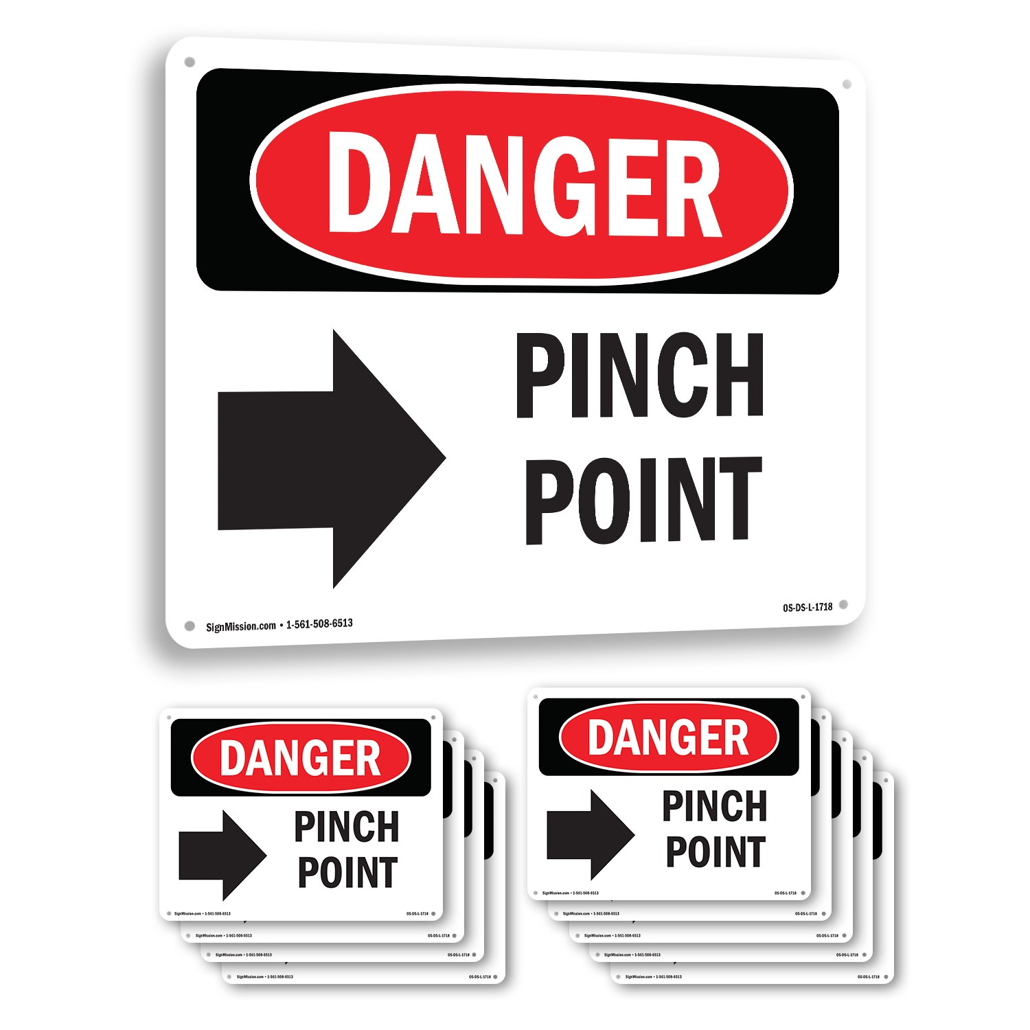 Pinch Point OSHA Danger Sign Metal, Plastic, Or Decal – 5 or 10 Pack