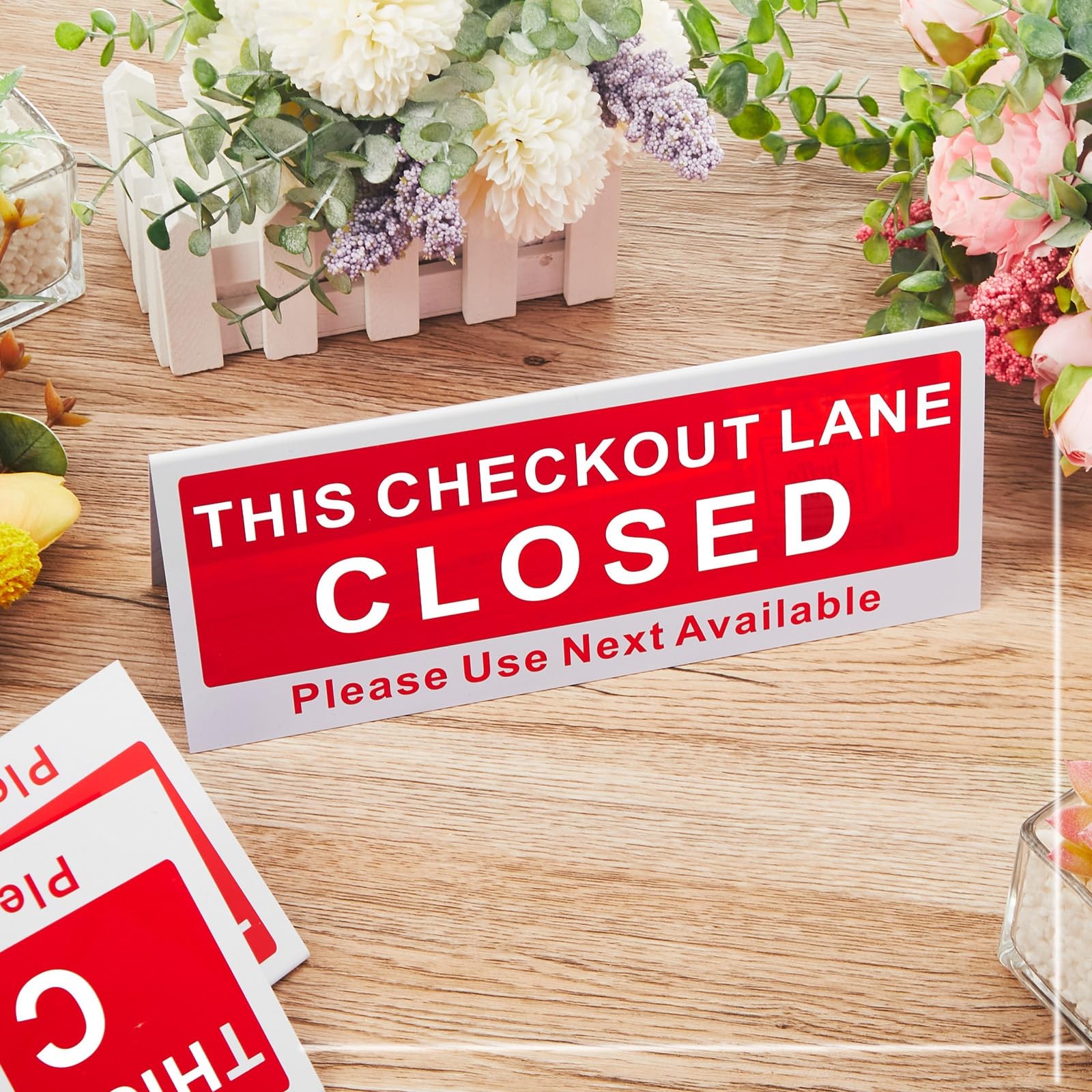 3 PCS Checkout Closed Desk Sign 9.84×3.94in V Shaped Tabletop Tent Red White