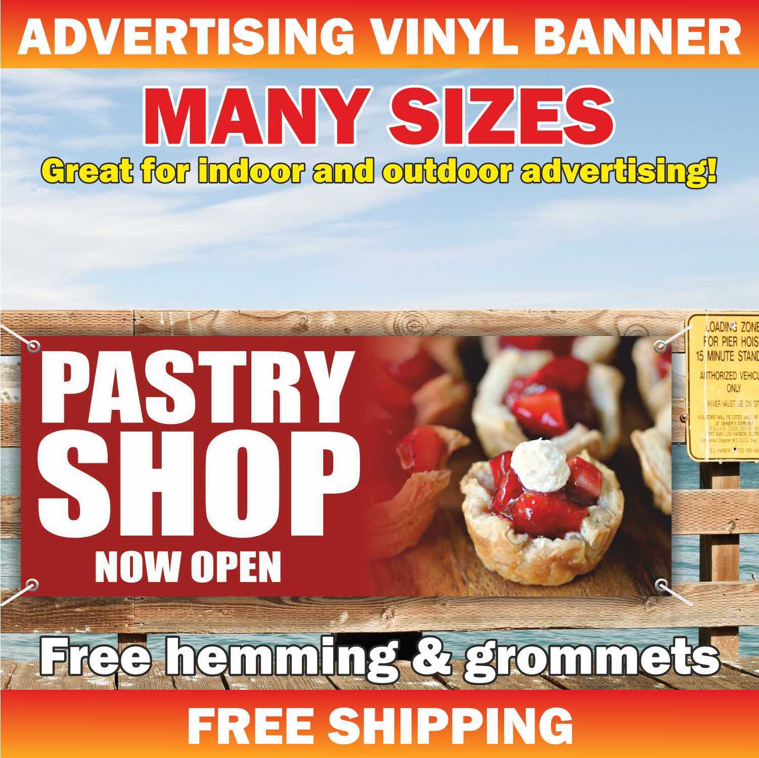 PASTRY SHOP NOW OPEN Advertising Banner Vinyl Mesh Sign Dessert Candy Shop Food