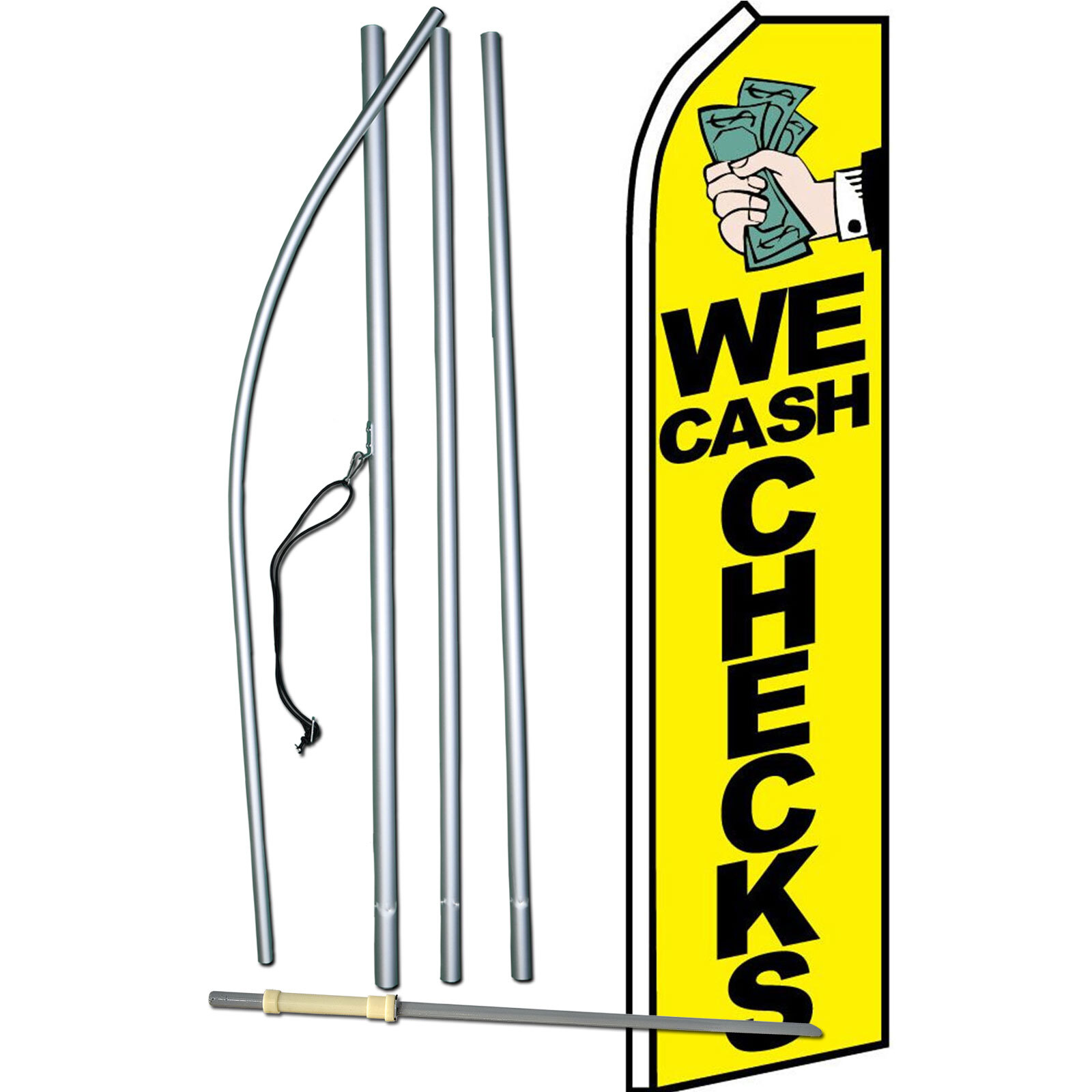 We Cash Checks Flag with Flag Pole and Spike