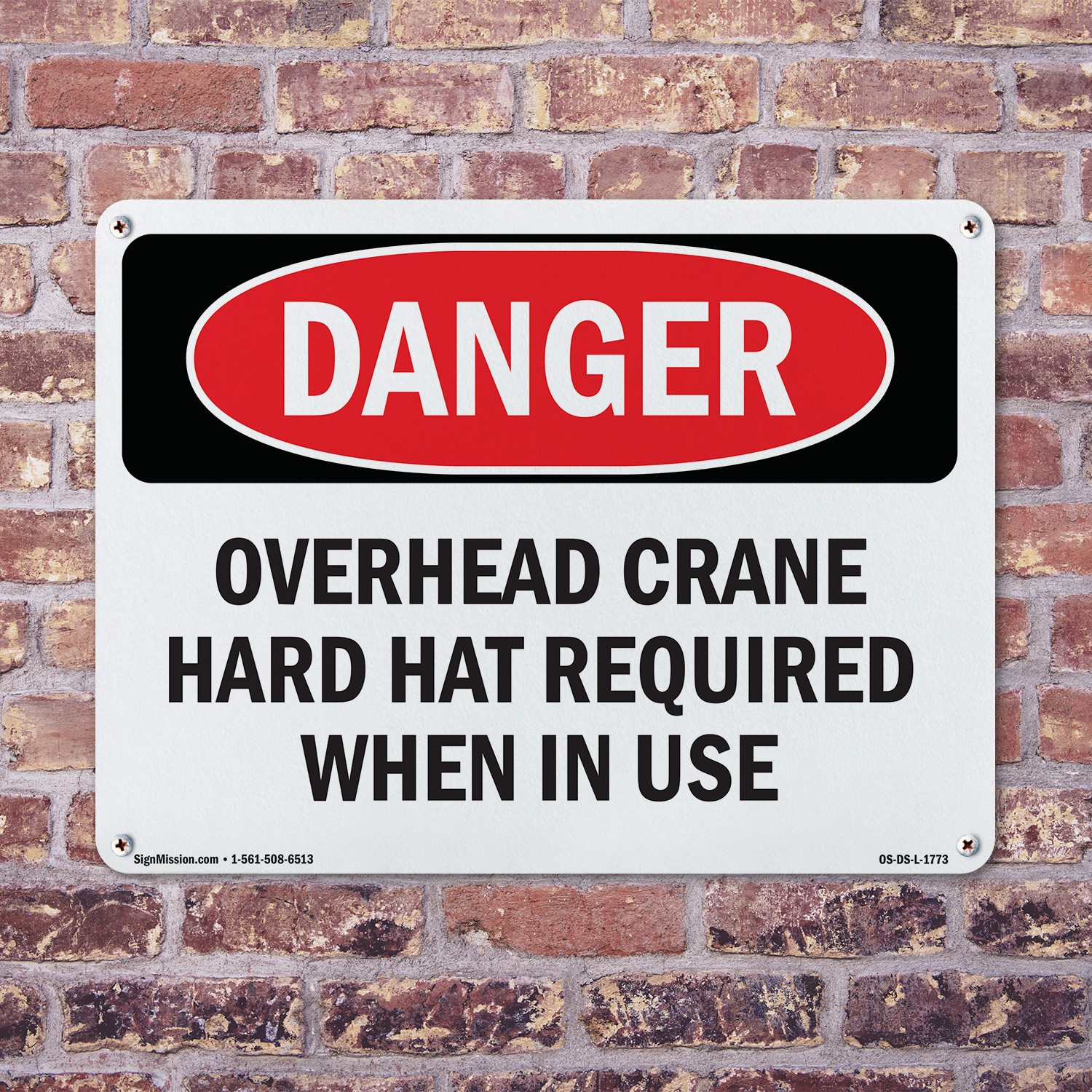 Overhead Crane Hard Hat Required OSHA Danger Sign Metal, Decal – 5 or 10 Pack
