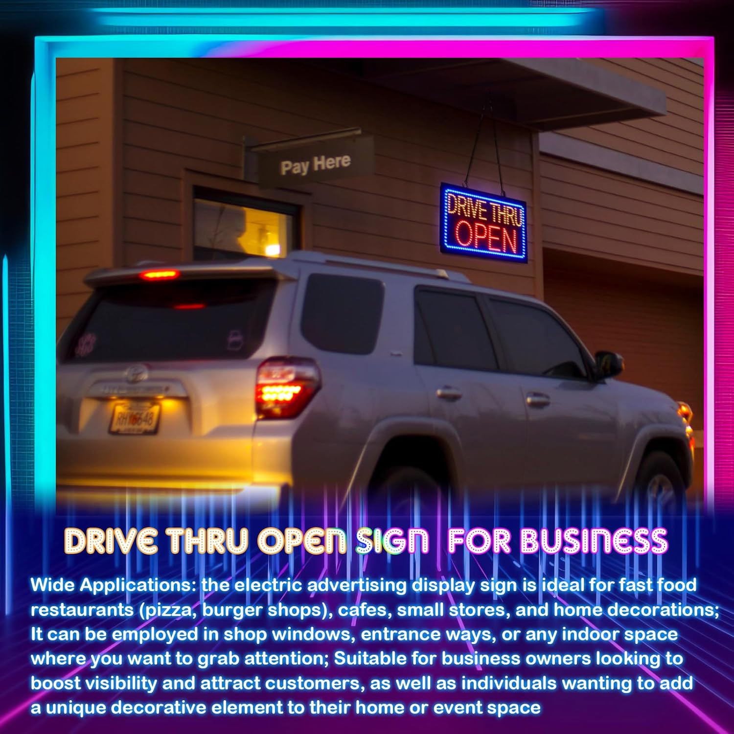24″ X 12″ LED Drive Thru Open Sign for Fast Food & Restaurant Display