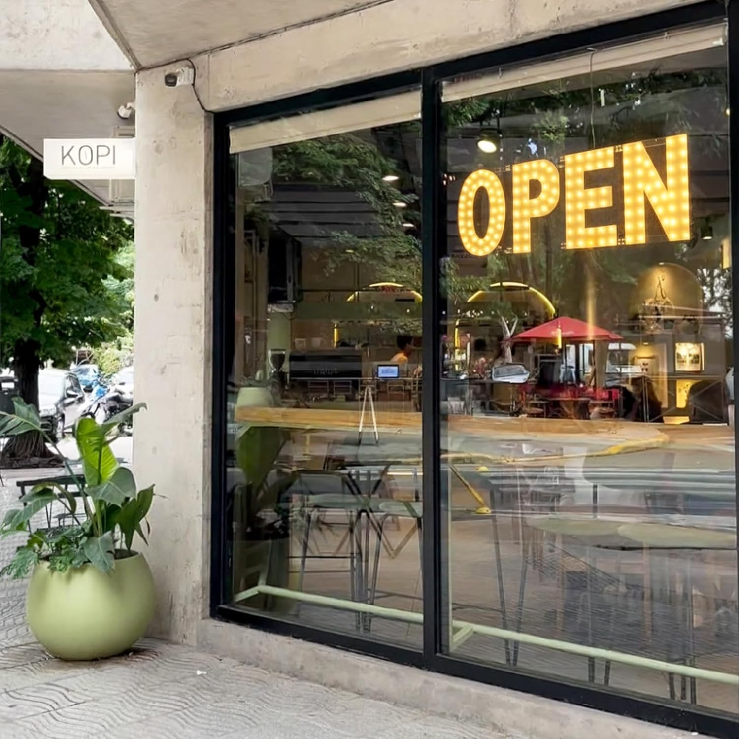 Dimmable 32×17″ LED Open Sign for Business – Warm White Light with Timer