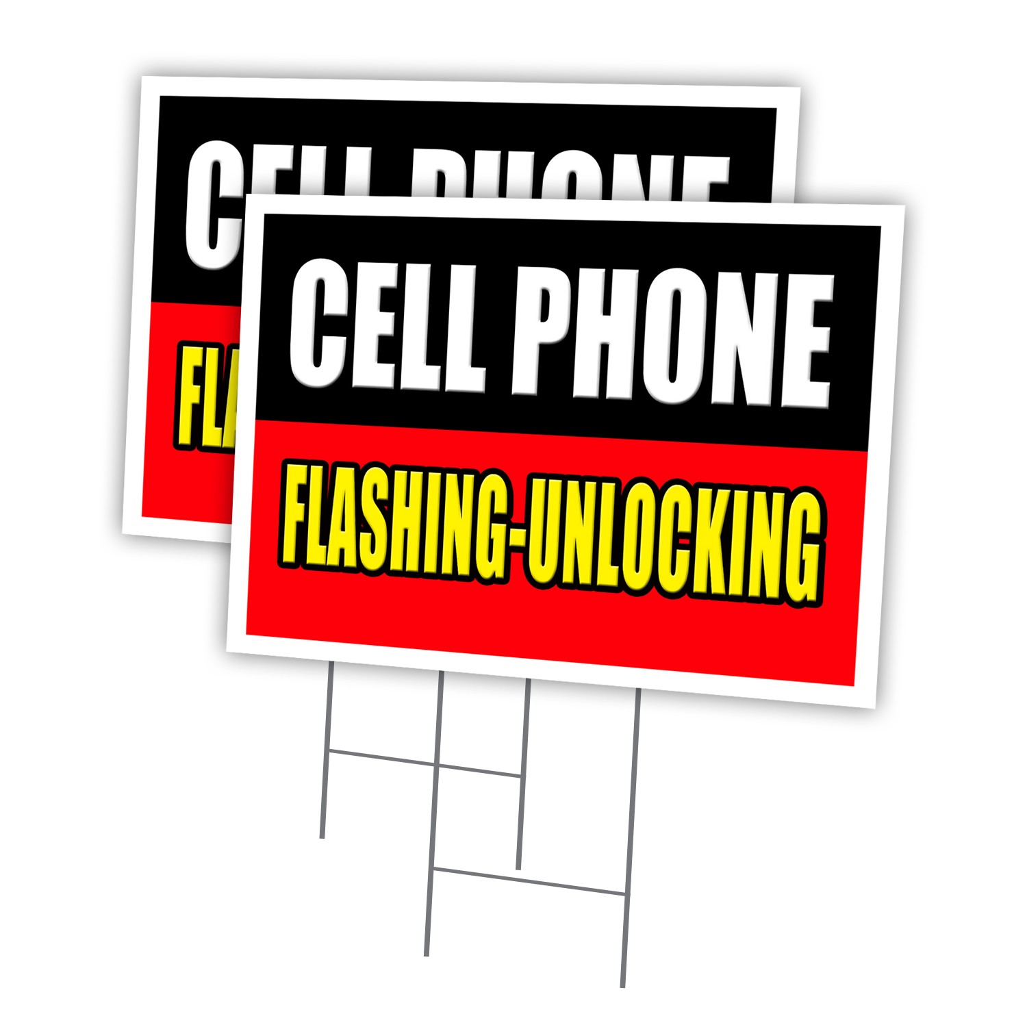 Cell Phone Flashing Un Multi-Pack of Yard Signs & Stake plastic coroplast window