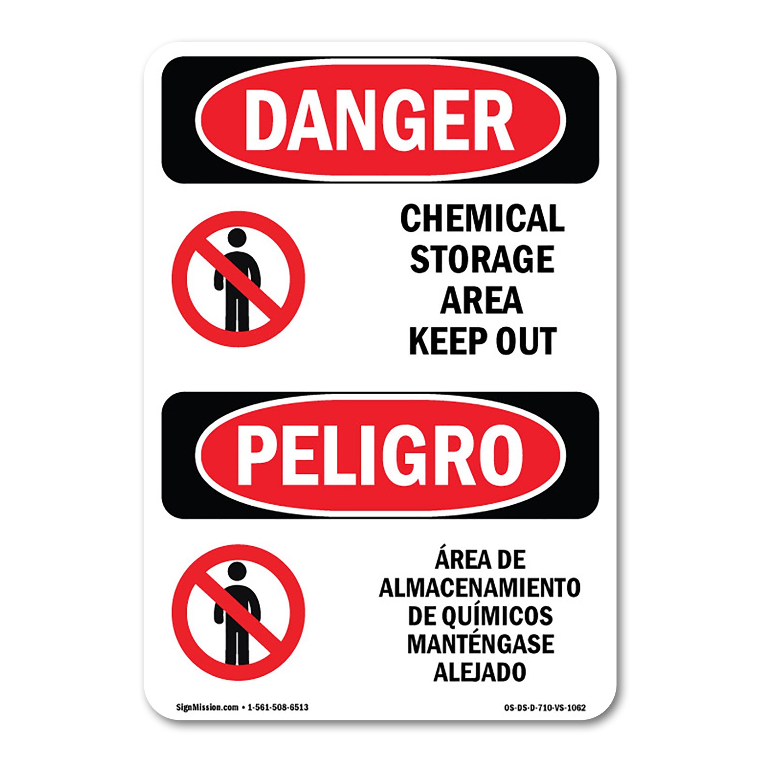 Chemical Storage Area Keep Out Bilingual ANSI Danger Sign Metal Plastic Decal