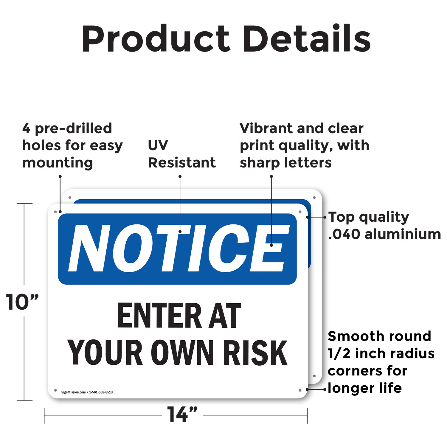 (2 Pack) Enter At Your Own Risk OSHA Notice Sign Decal Metal Plastic