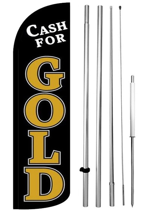 CASH FOR GOLD Windless Swooper Flag15′ Tall Pole Kit Feather Banner Sign kq-h