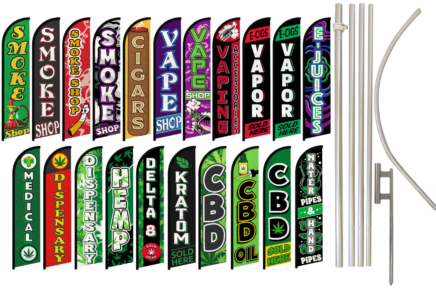 Smoke Shop Windless Advertising Swooper Flag Kit Vape E-Cig Vapor