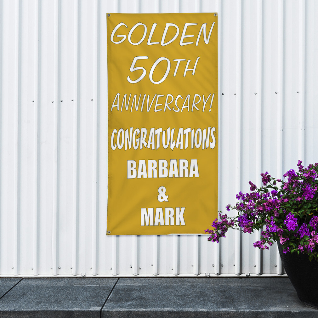 Vertical Vinyl Banner Multiple Sizes Golden 50Th Anniversary Custom Names Gold L