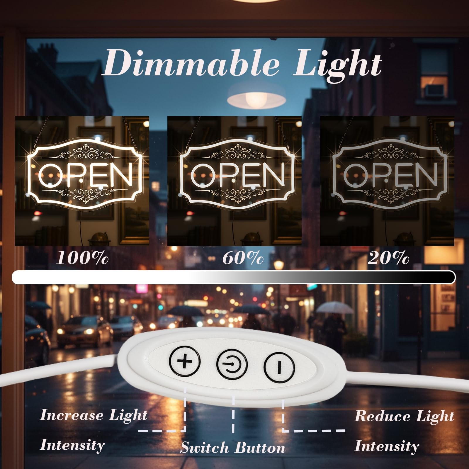 Open Sign for Business, LED Dimmable Neon with 12V/2A Adapter 16.5″ x 10.5″