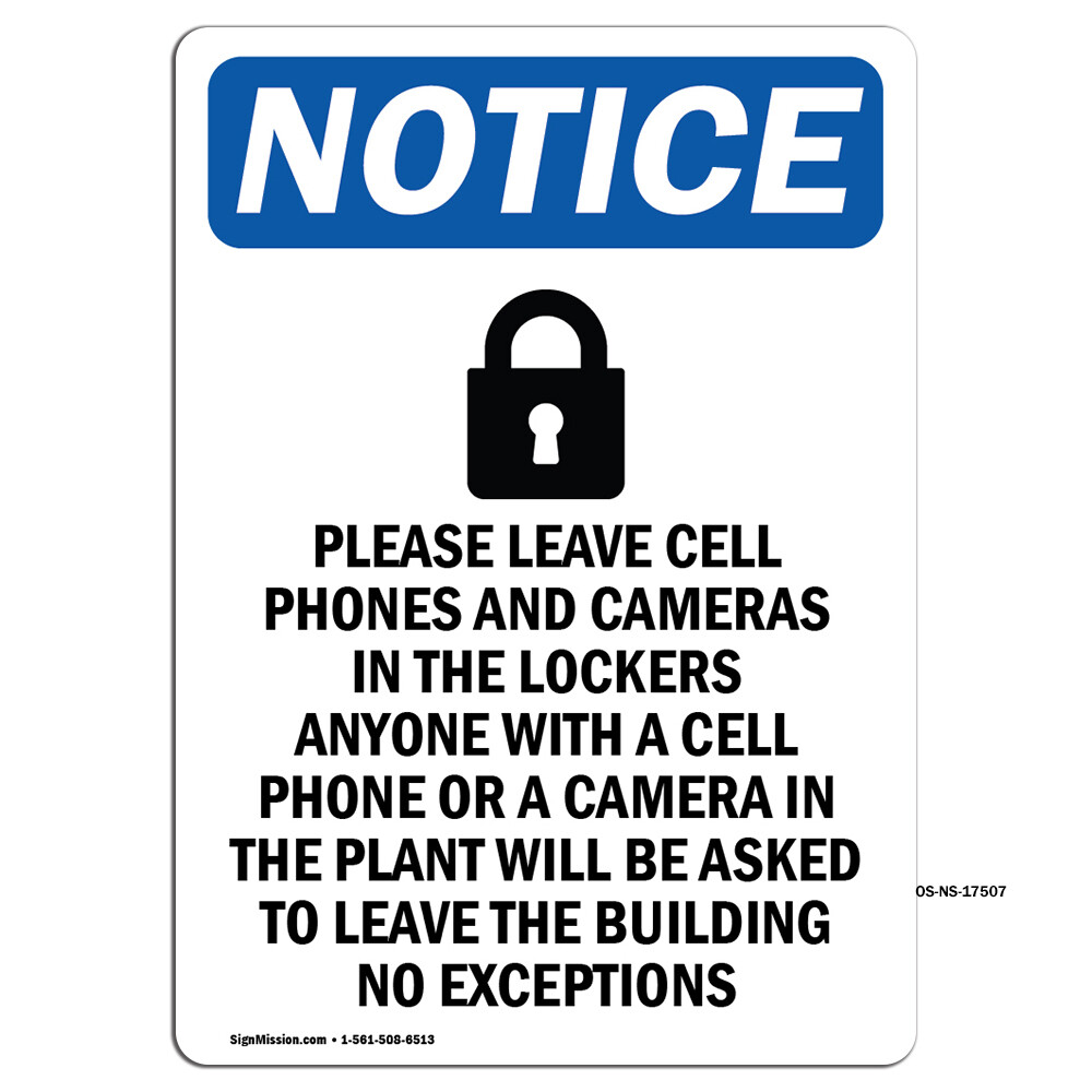 Please Leave Cell With Symbol OSHA Notice Sign Metal Plastic Decal
