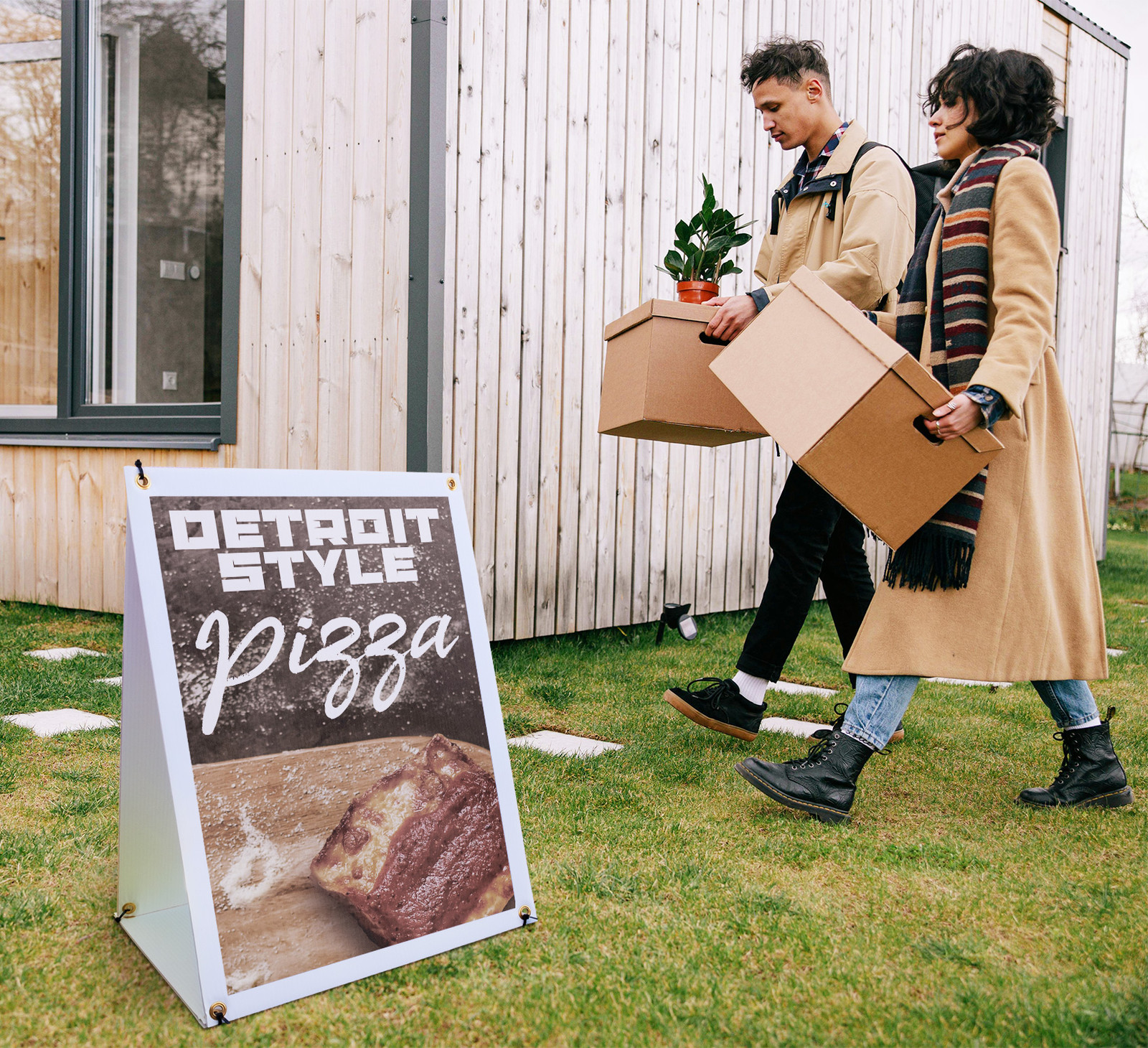 Detroit Style Pizza A-Frame Sidewalk Sign Authentic Recipe Fresh Ingredients