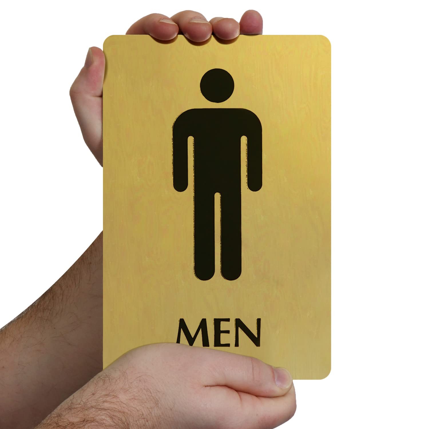 6×9 inch Gold Black Brass Metal Engraved Men’s Restroom Sign with Pictogram