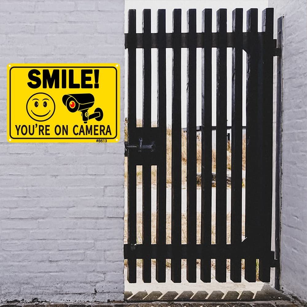 2 Pack Smile Youre On Camera Security Signs 10 x 7 Inch Rust Free Aluminum UV
