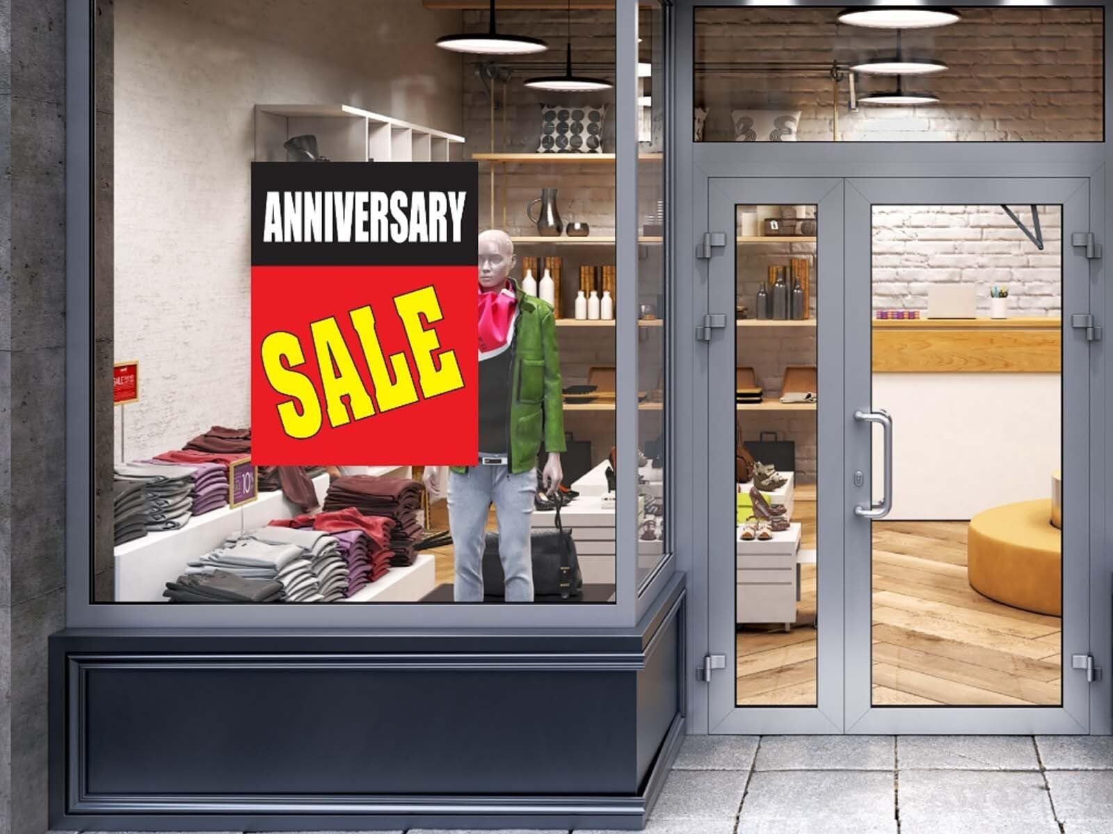 Anniversary Sale | Retail Window Display Sign | 18″W x 24″H