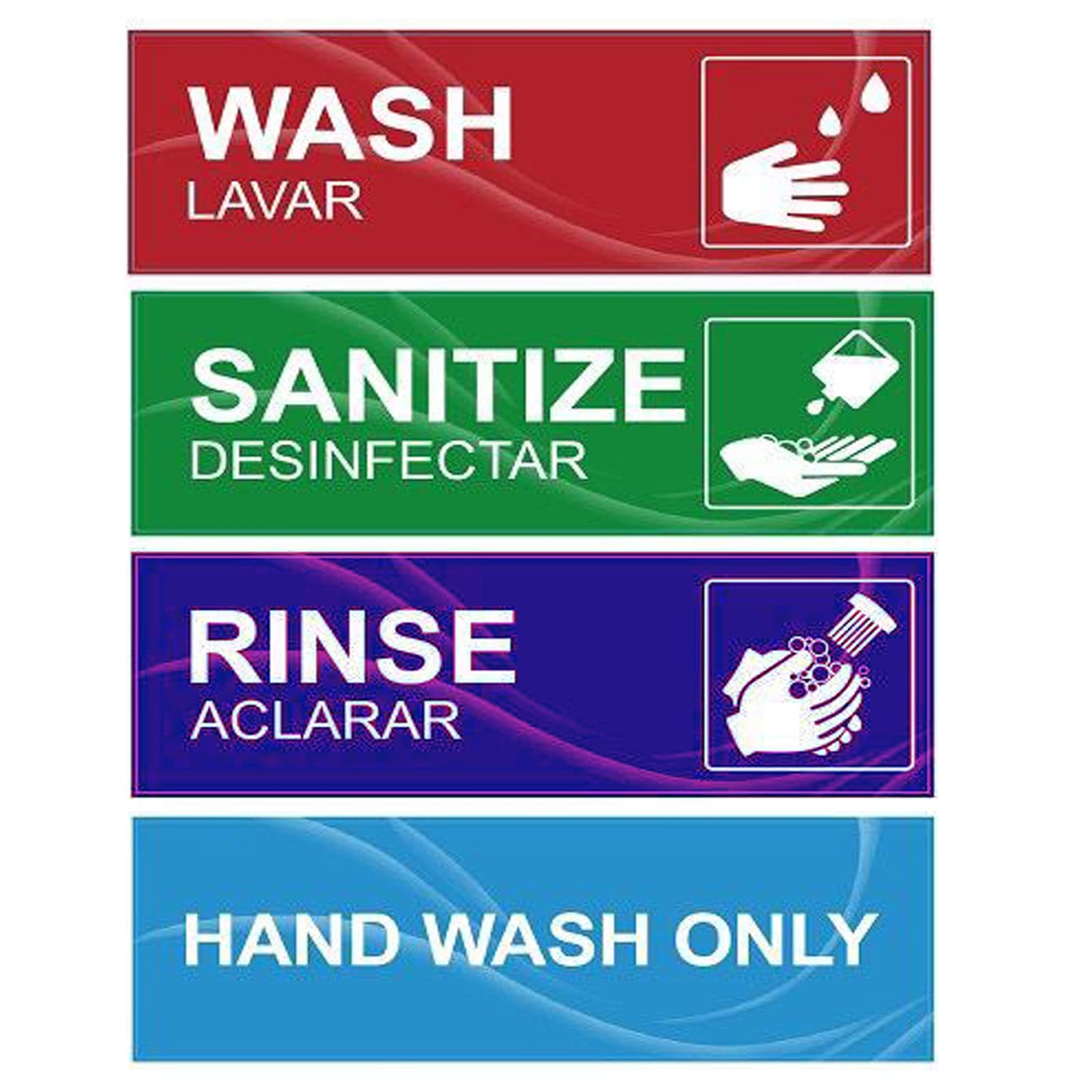 4 Pack Wash Rinse Sanitize Sink Labels Waterproof Sticker Signs for Restaurants