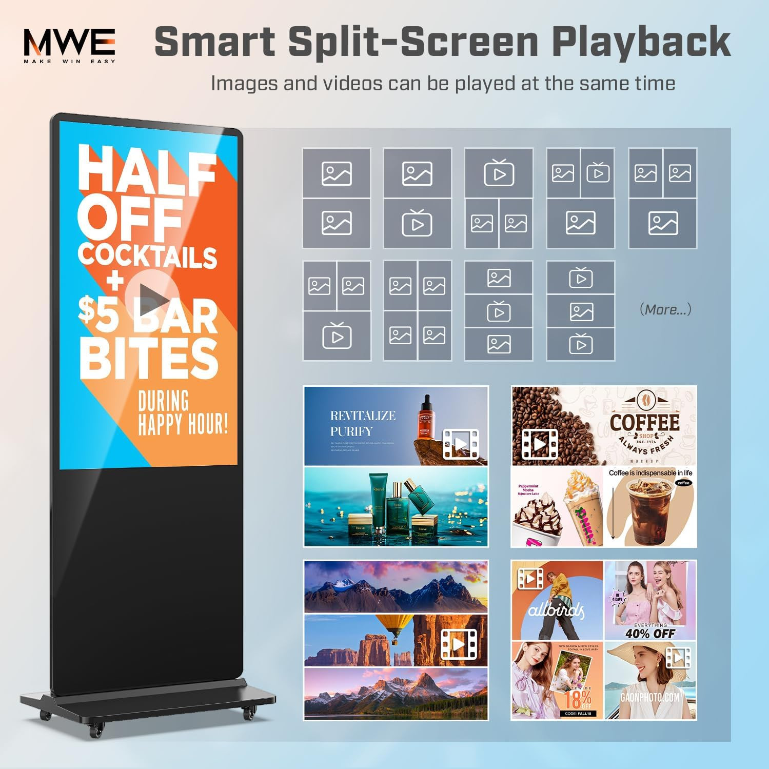 MWE 55 Inch 4K Touchscreen Kiosk, Indoor Floor Standing Digital Signage Displays