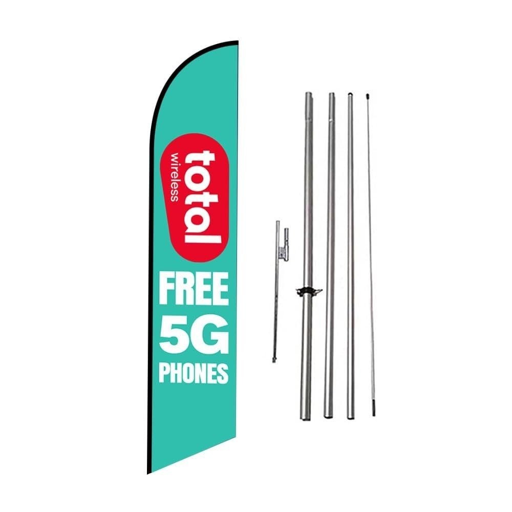 Total Wireless Free 5G Phone 12FT Tall Swooper (teal) Feather Flag with 15FT…