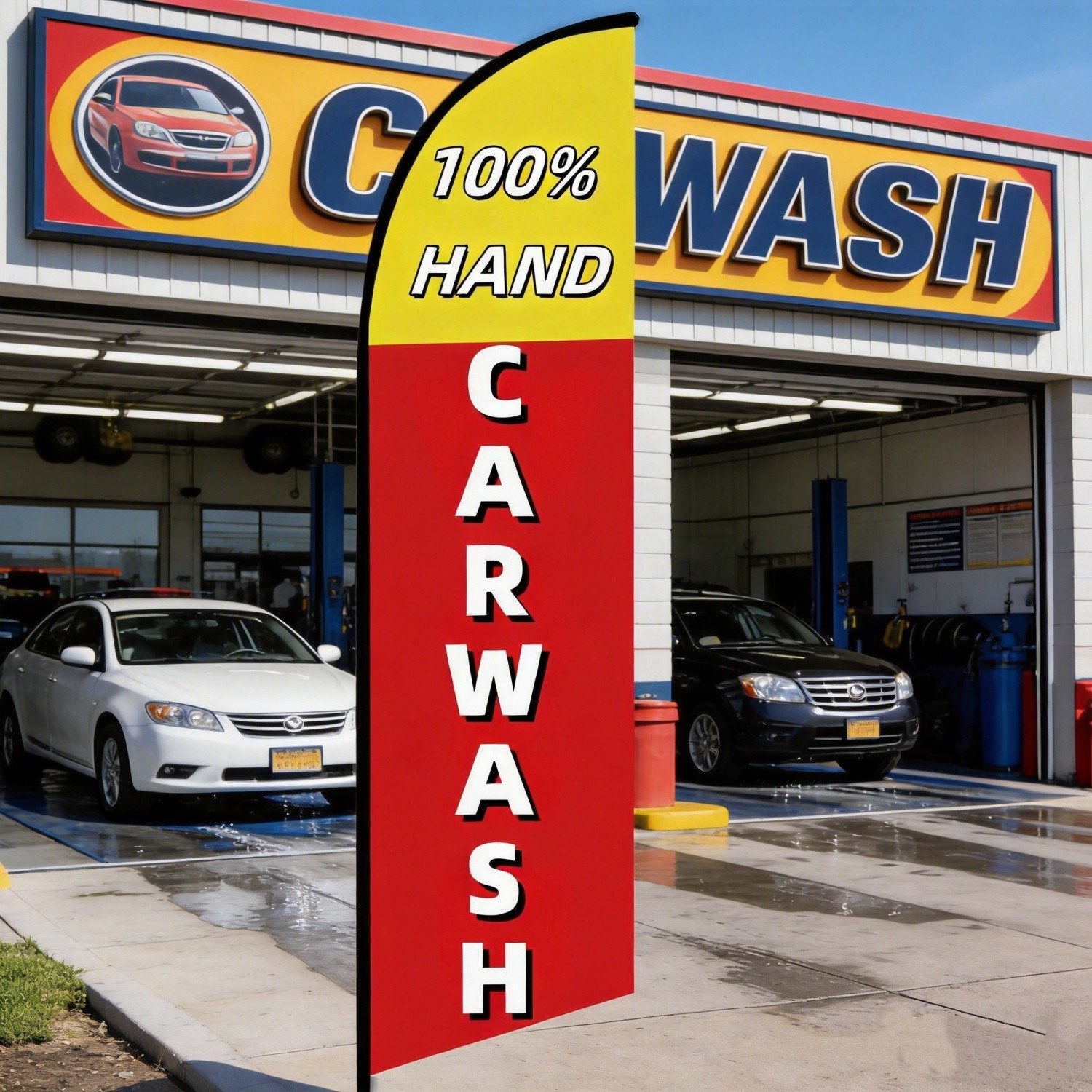 Car Wash Advertising Flutter Feather Flag Swooper Sign Banner 100% Hand Car Wash
