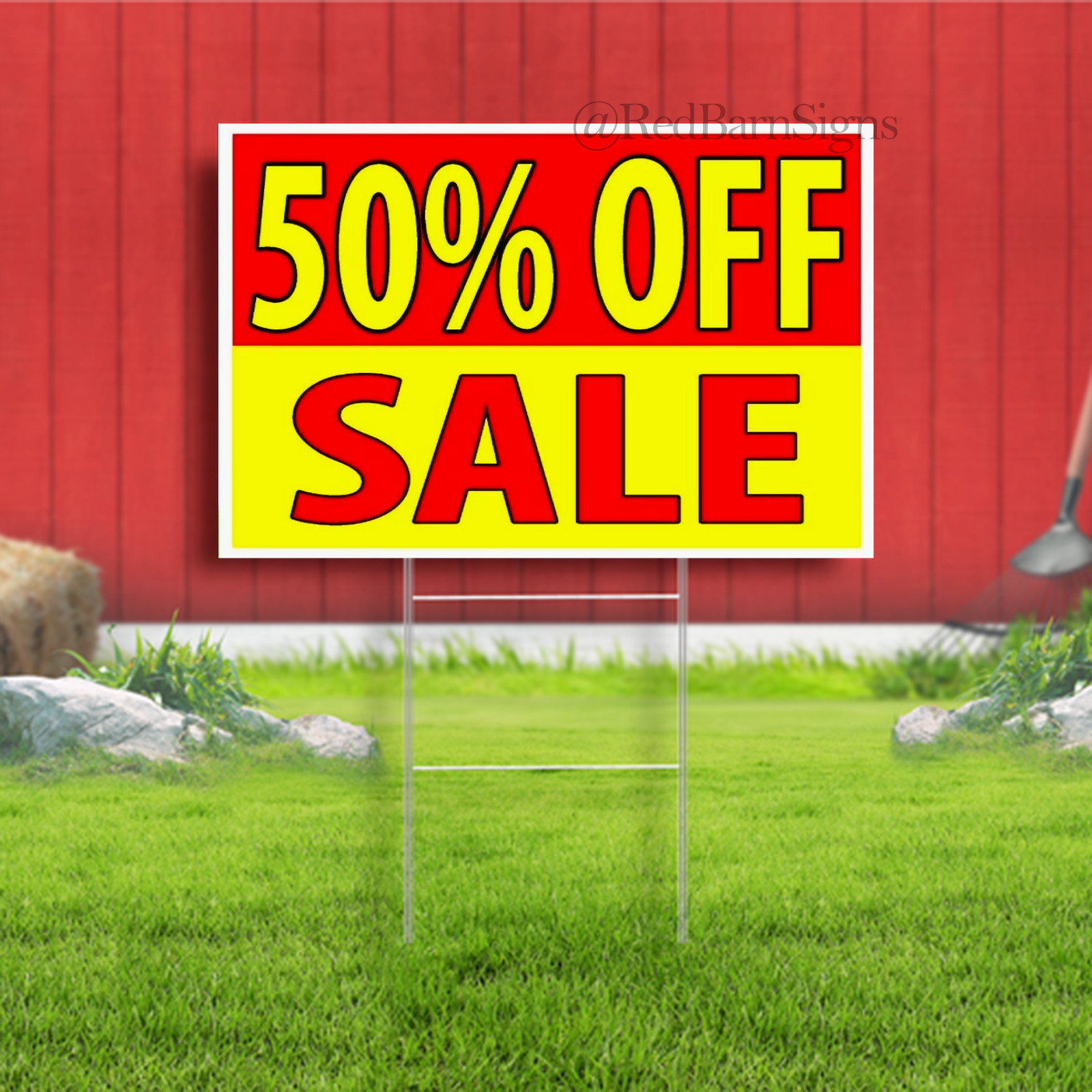 50% off SALE RED YELLOW Plastic Yard Sign ROAD SIGN with Stand