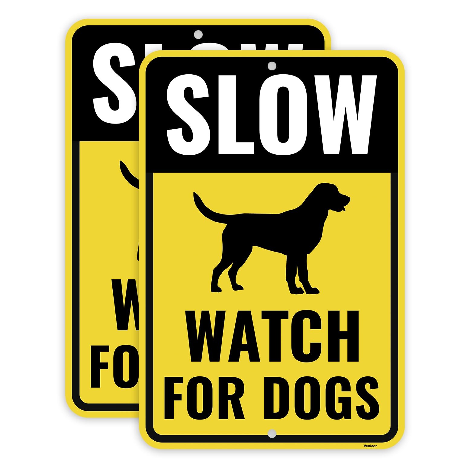 2PC Slow Watch Dogs Sign 18×12 Inches Aluminum Caution Dog Crossing Pets At Play