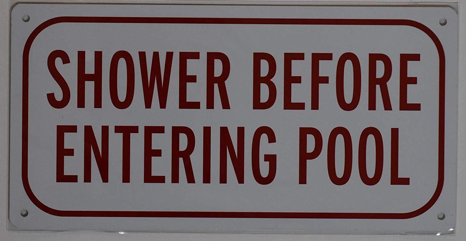 Shower Before Entering Pool Sign (Aluminium Reflective, White 6×12)-REF24-1027