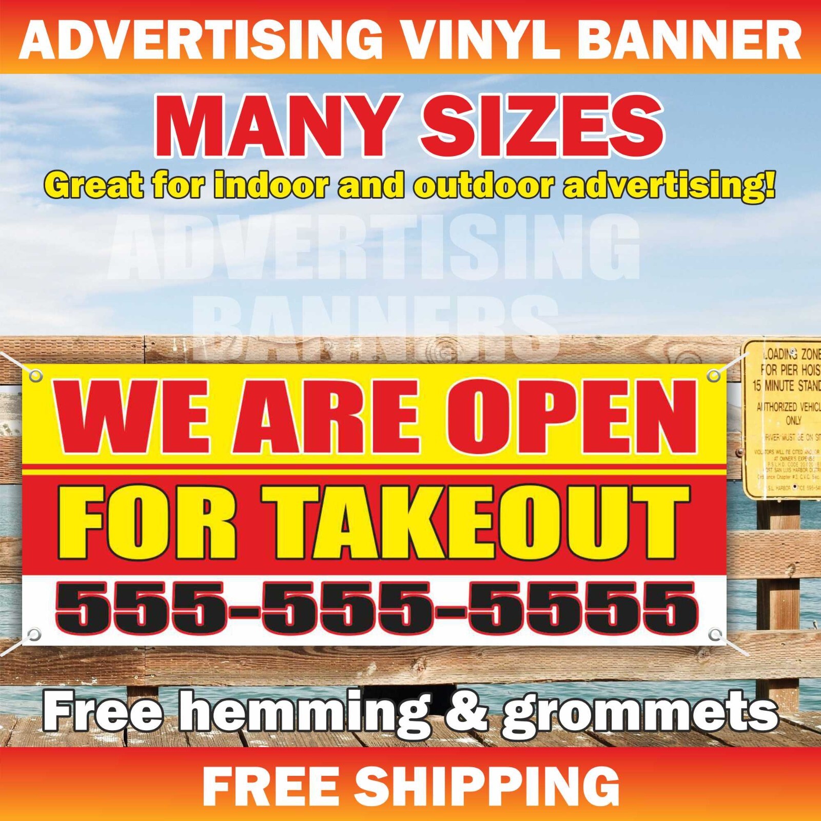 WE ARE OPEN FOR TAKEOUT Advertising Banner Vinyl Sign Delivery Restaurant Cafe