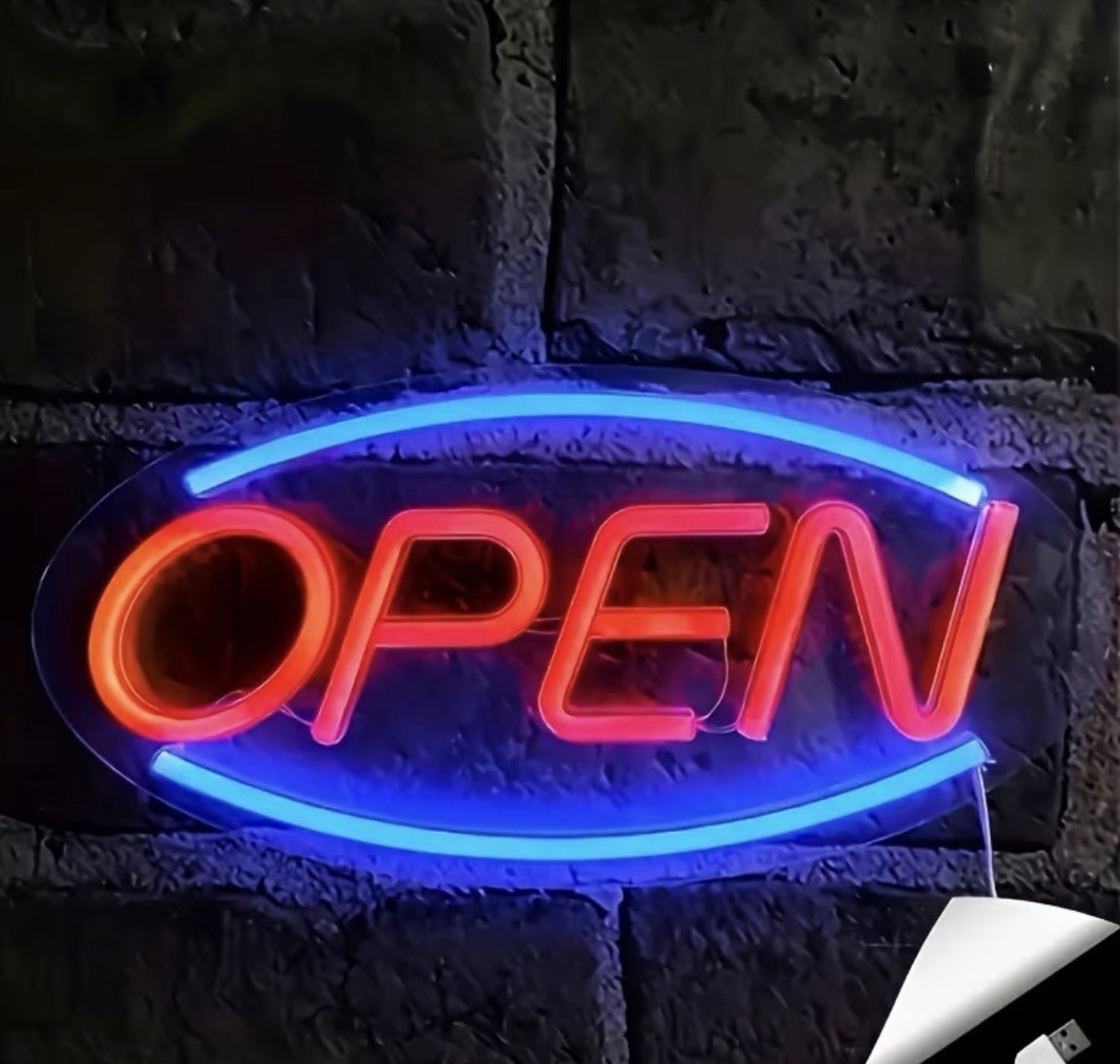 LED OPEN Acrylic Illuminated Window Sign Red/Blue Wall Mount 13.78×5.9″