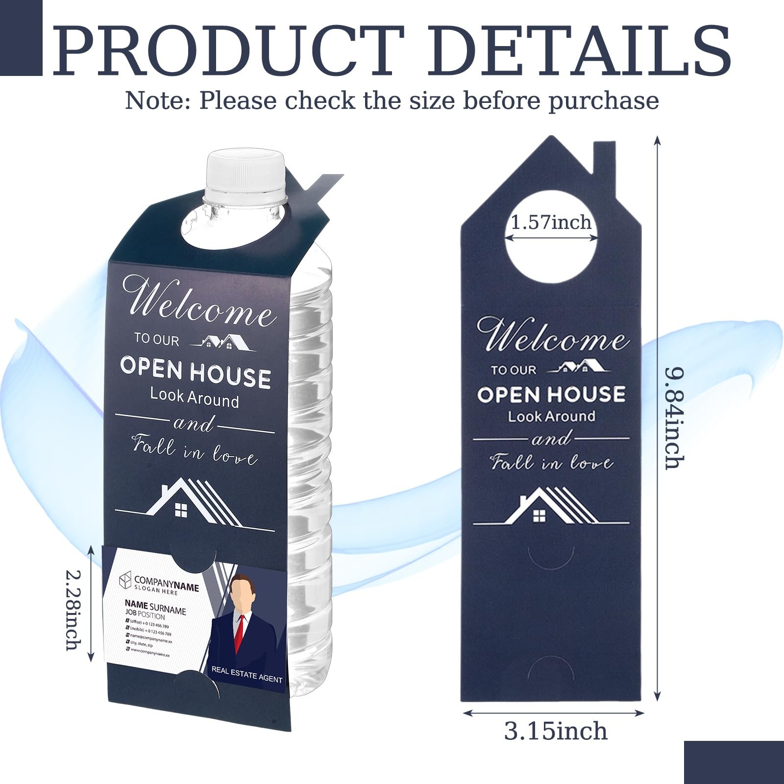 Open House Door Hangers Real Estate Agent Water Bottle Tags 100pcs 3.15×9.84