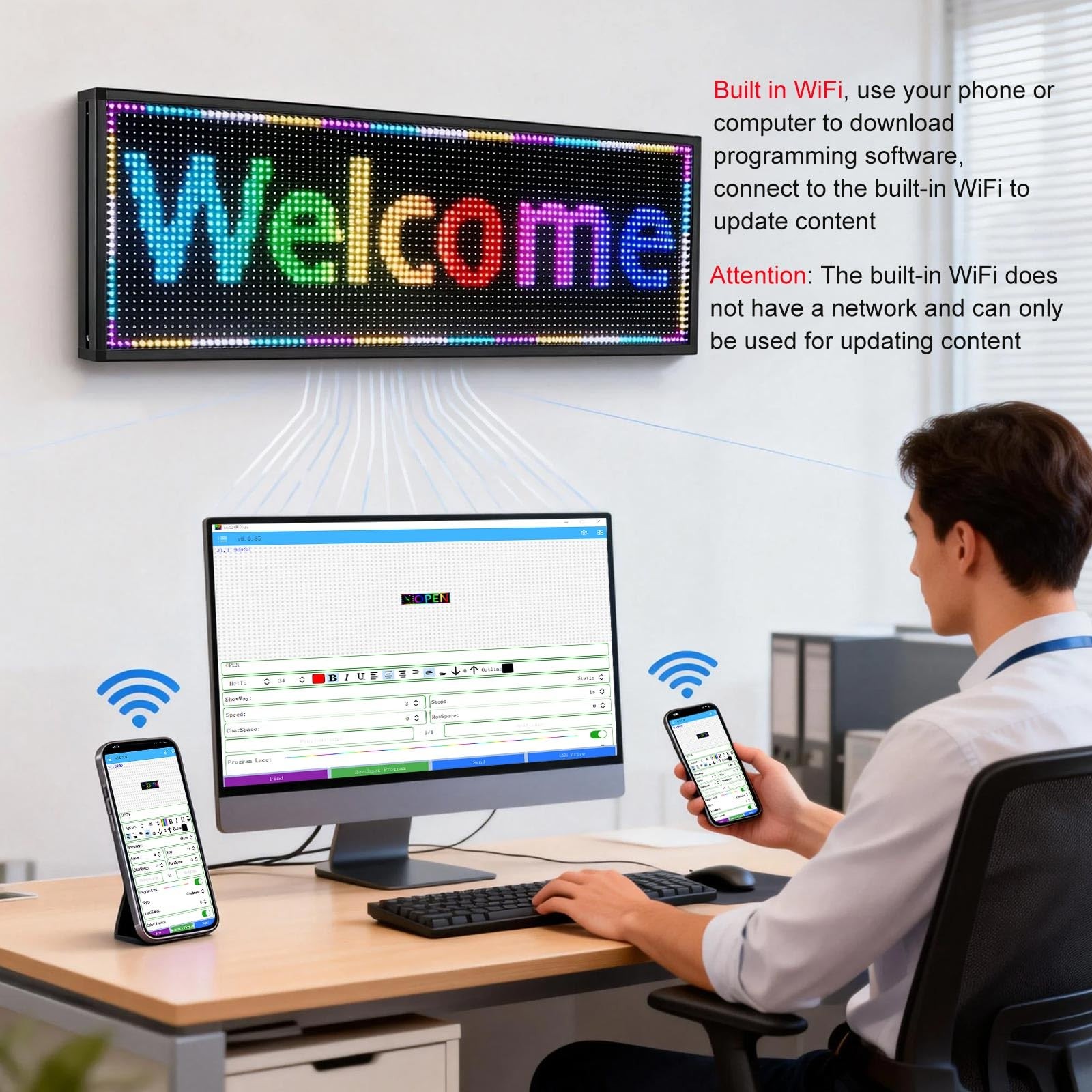 JINBLIZZARD Programmable Scrolling LED Sign Message Board Wifi Control 39″X8″