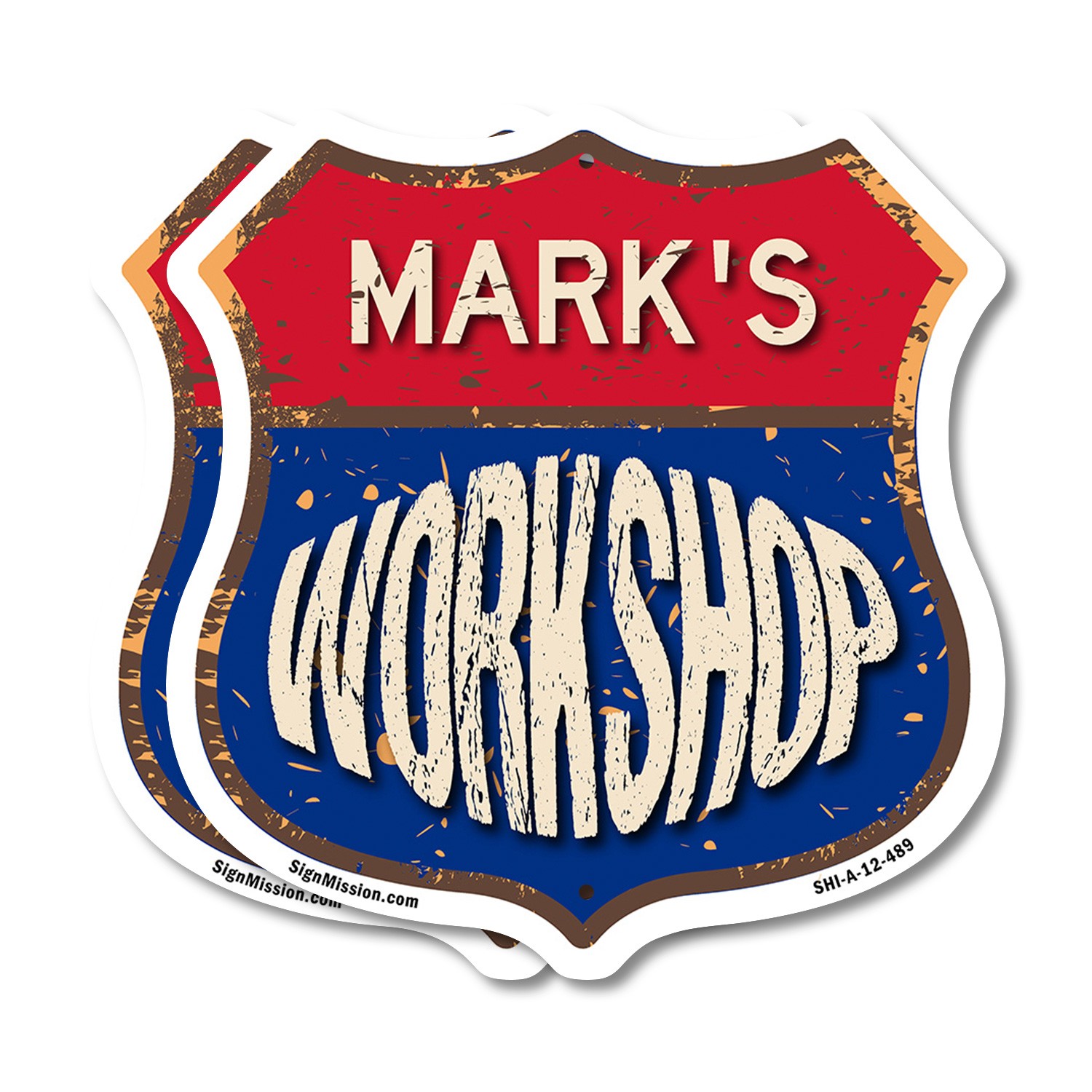 Mark’s Workshop Shield Shaped Sign Weather Resistant Crafted in the USA