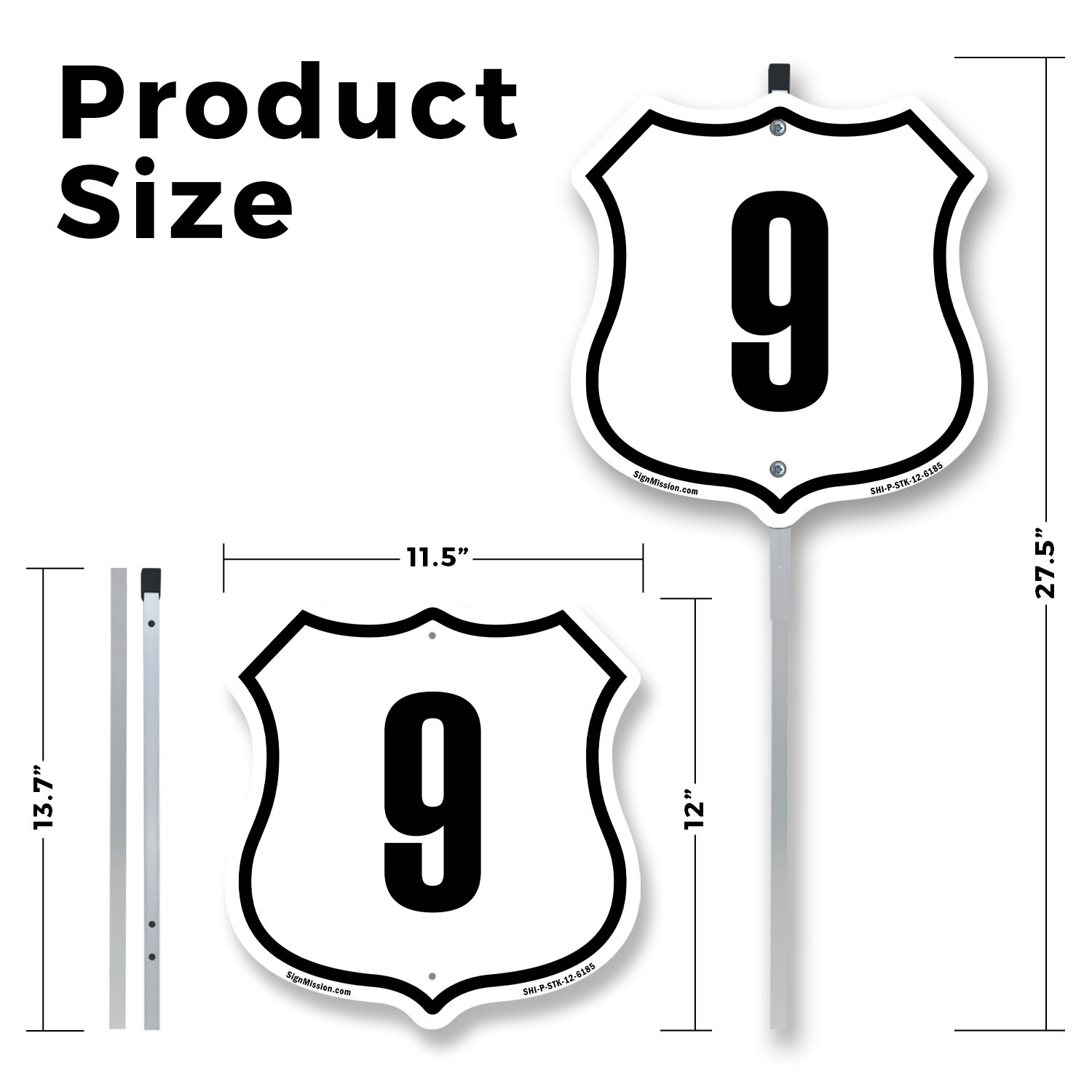 Number 9 Shield Shaped Sign With Stake Weather Resistant