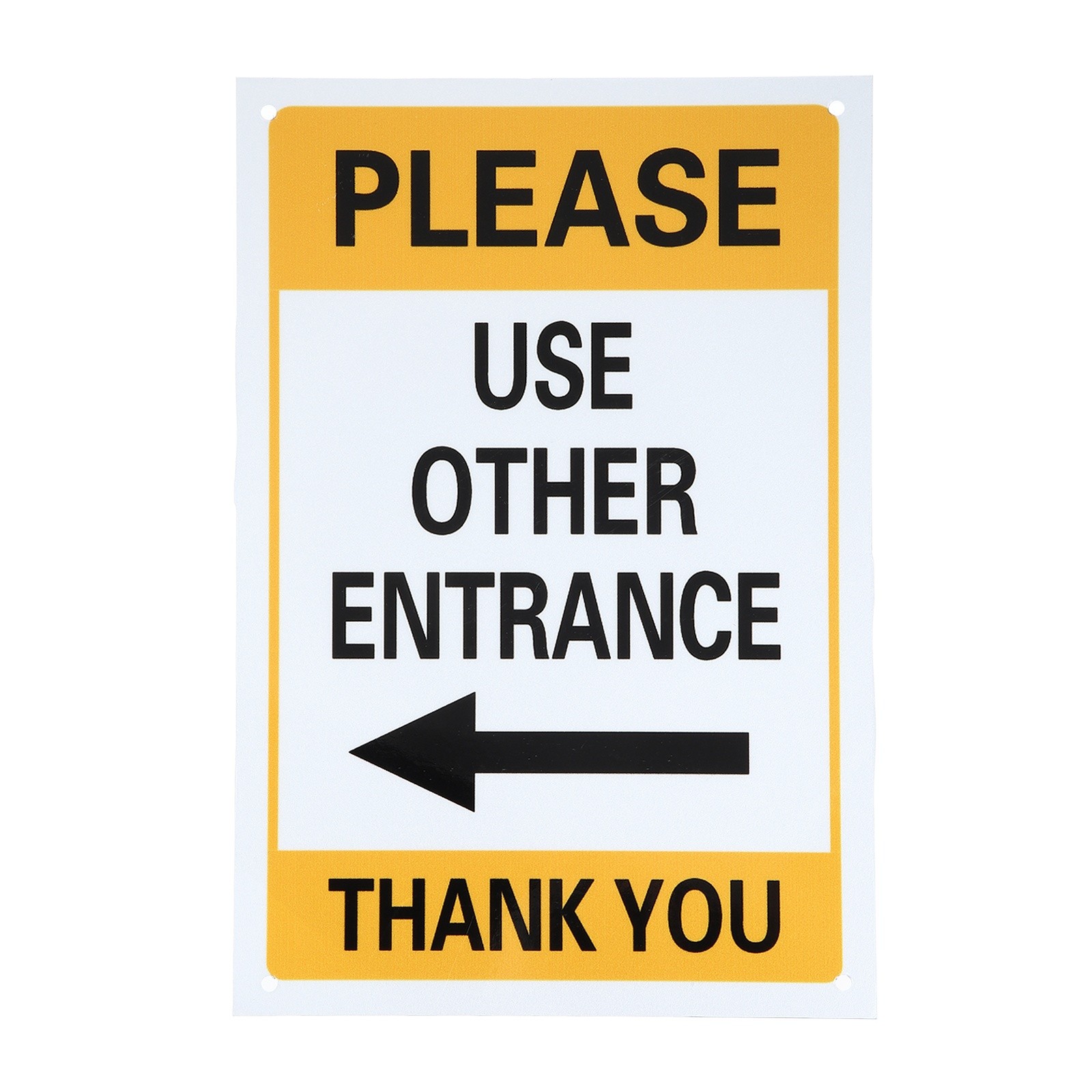 Please Use Other Entrance Thank You Sign, Left Arrow, Bright Yellow on Black