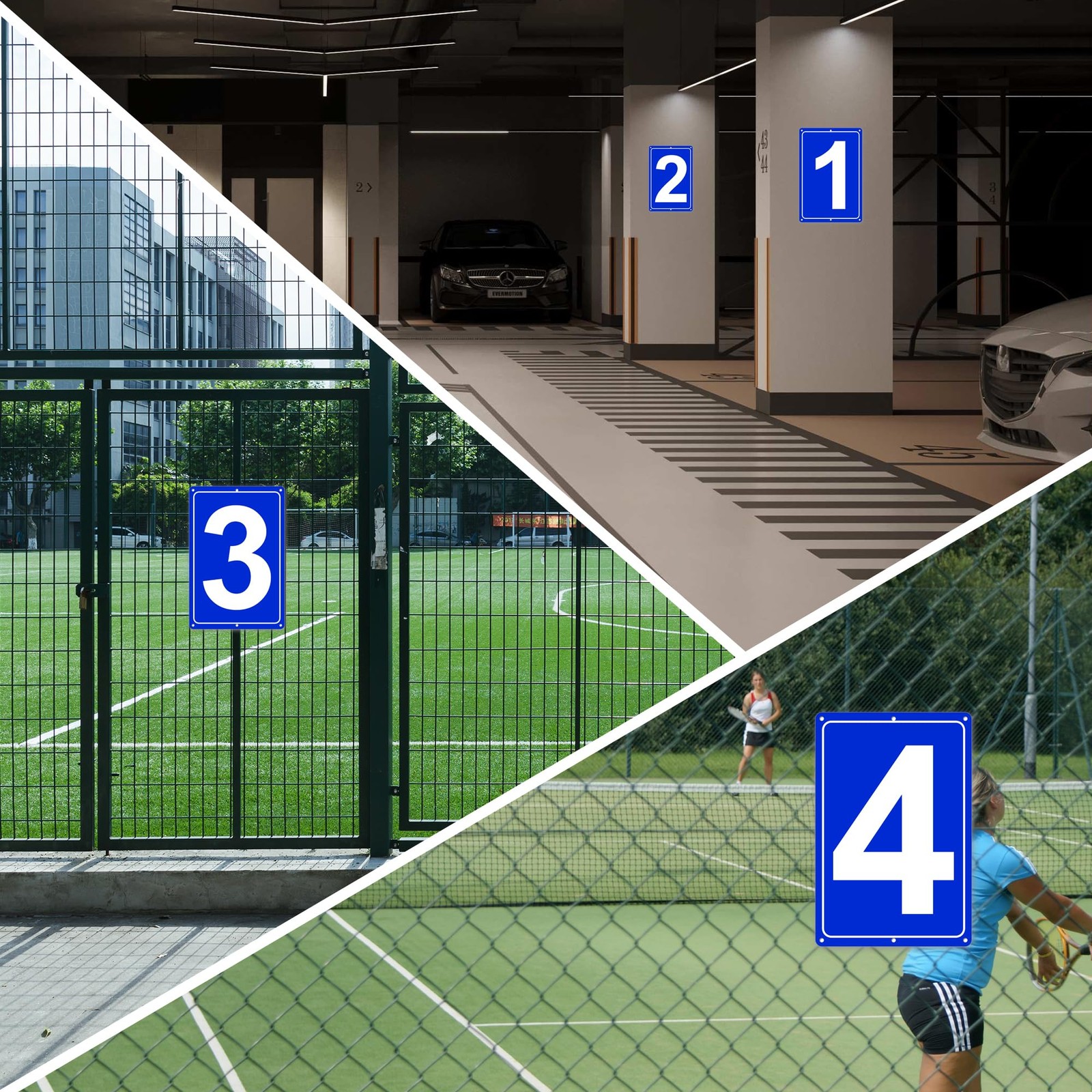 Numbered Sign 1 Aluminum Tennis Court Parking Lot Public Space 12×8 Inch