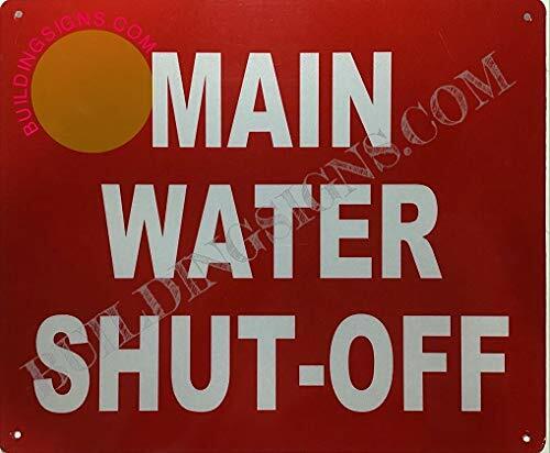 Main Water Shut-Off Sign (Aluminium Reflective, RED 10×12)