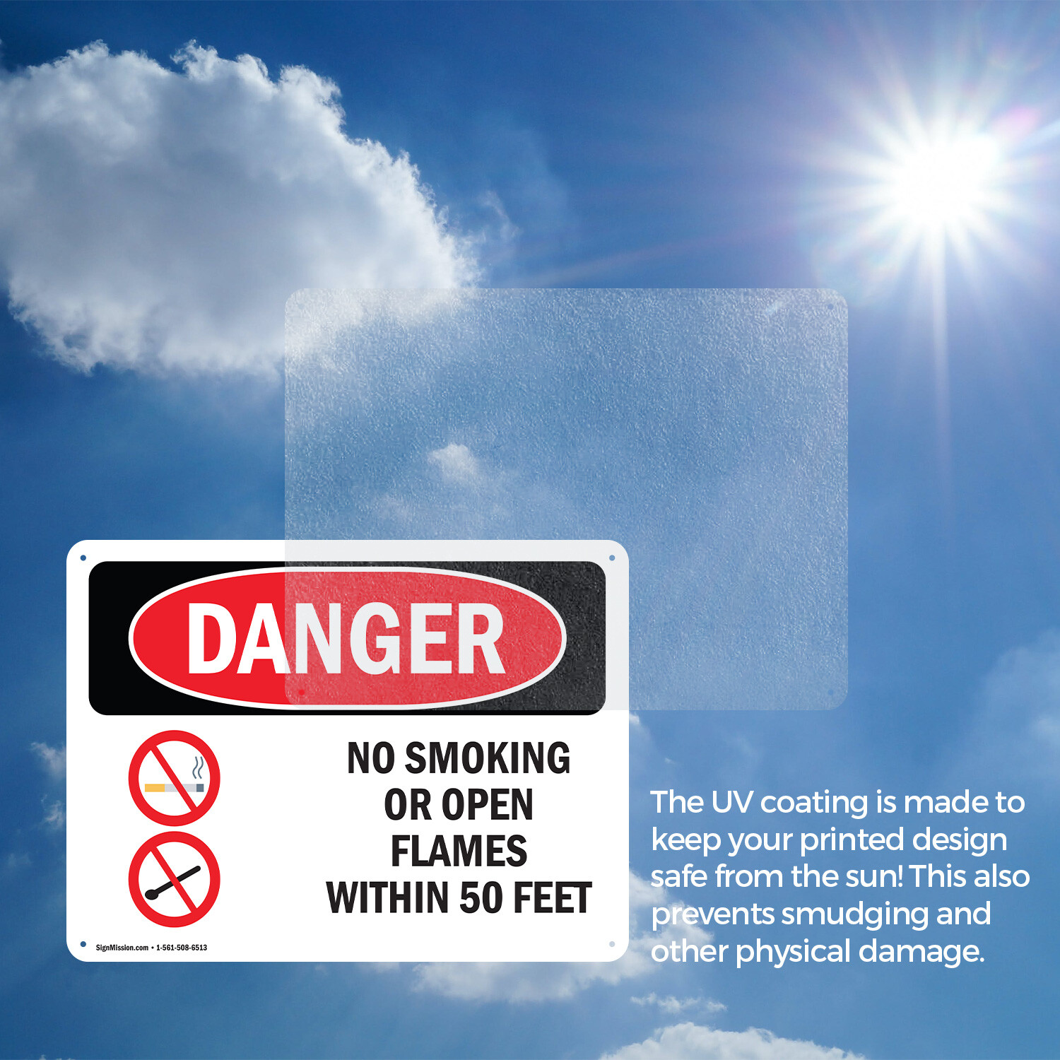 (2 Pack) No Smoking Or Open Flames Within 50 Feet OSHA Danger Sign Decal Metal