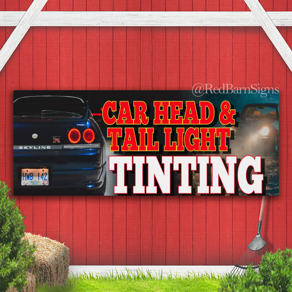 CAR HEAD LIGHT AND TAIL LIGHT TINTING Printed BANNER OUTDOOR SIGN Eyelets